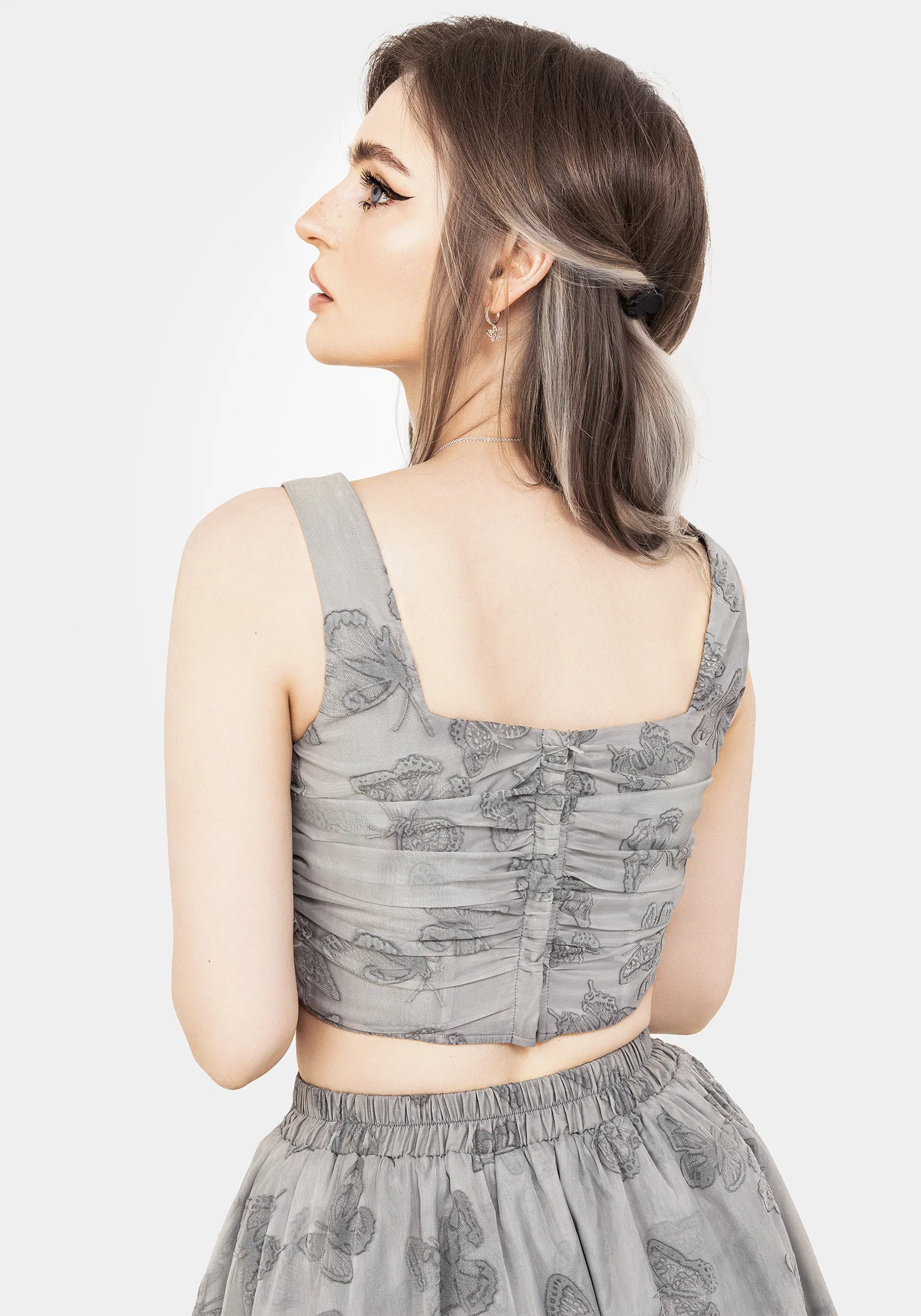 Vanessa Butterfly Print Organza Ruched Bodice Corset Top - Image 3