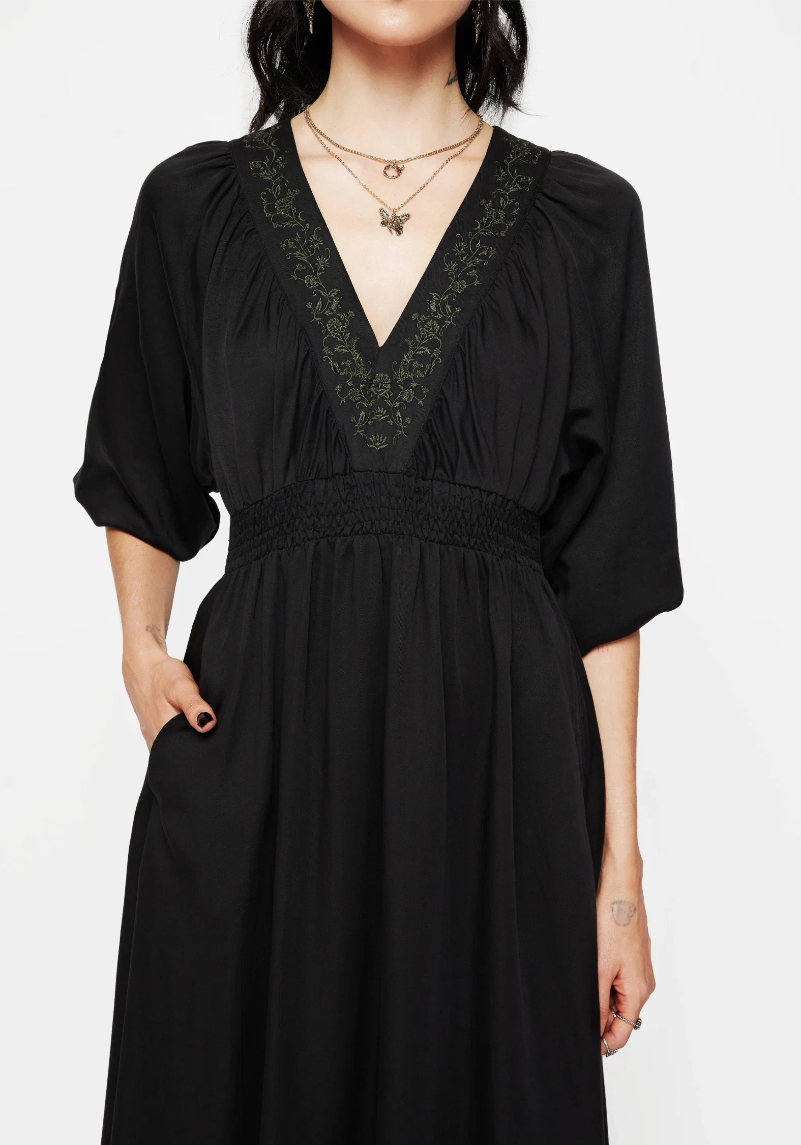Veil Floral Embroidered Batwing Midaxi Dress - Image 6