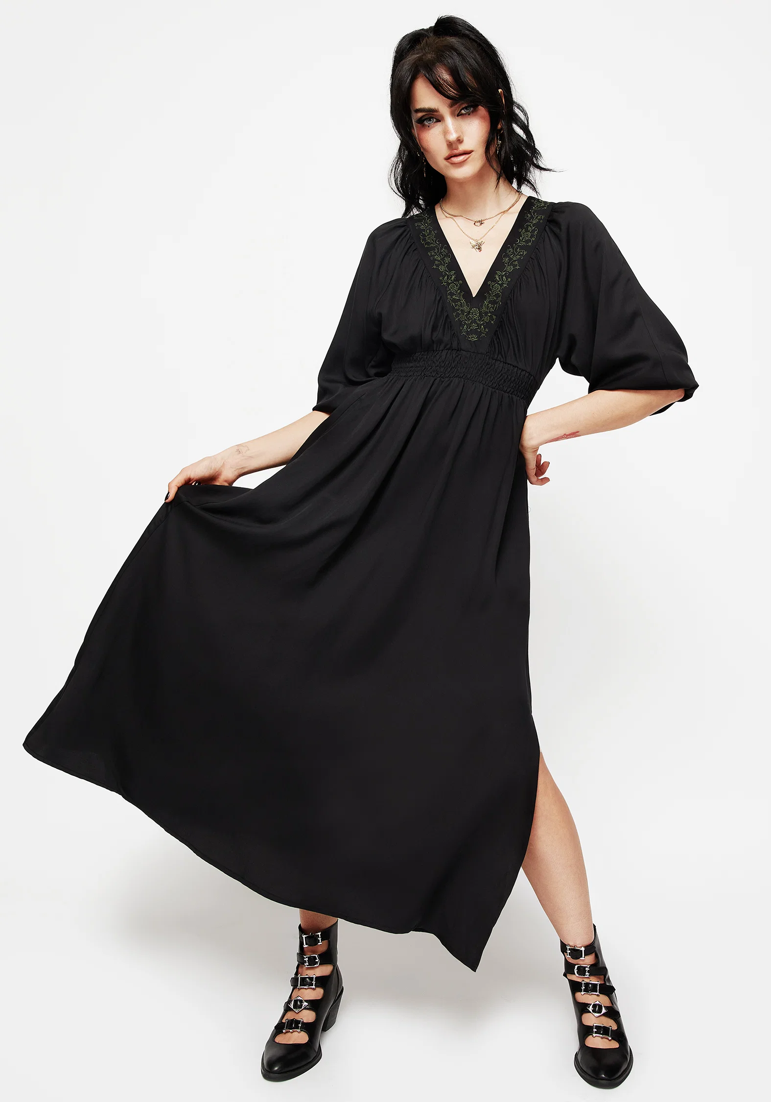 Veil Floral Embroidered Batwing Midaxi Dress - Image 7