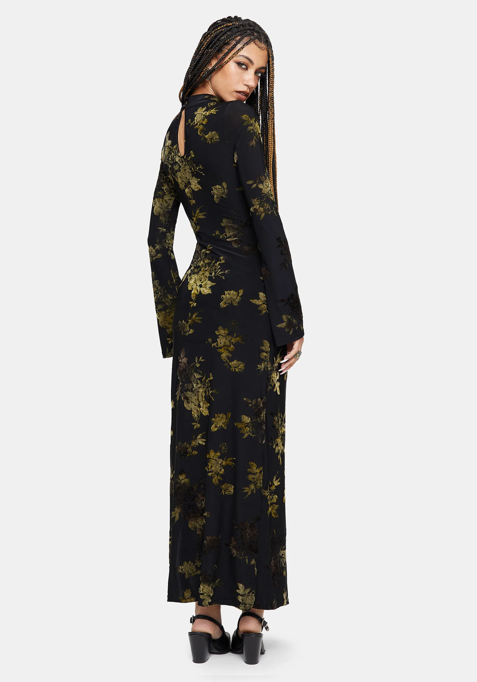 Velda Floral Flocked Mesh Maxi Dress - Image 3