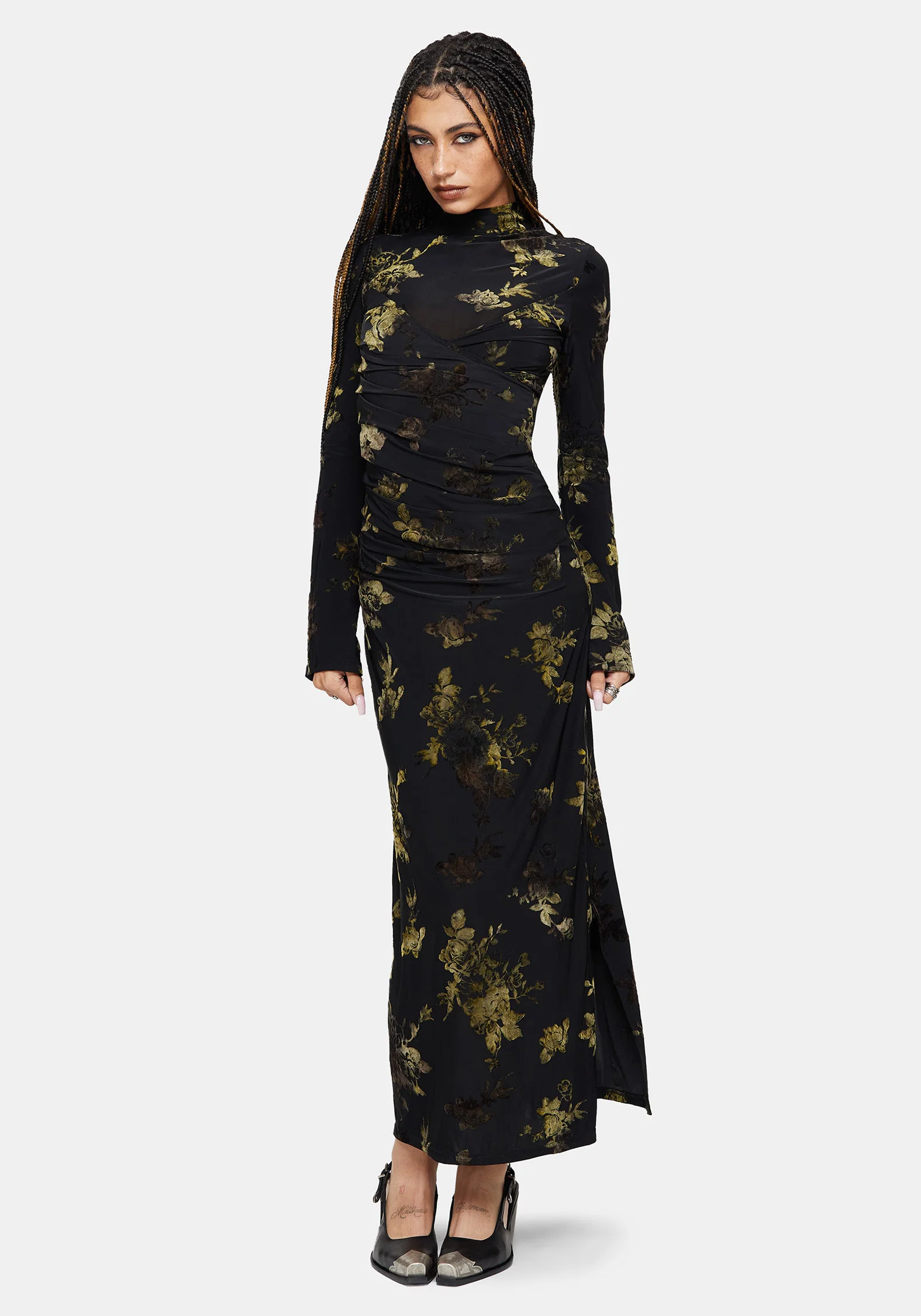Velda Floral Flocked Mesh Maxi Dress - Image 4