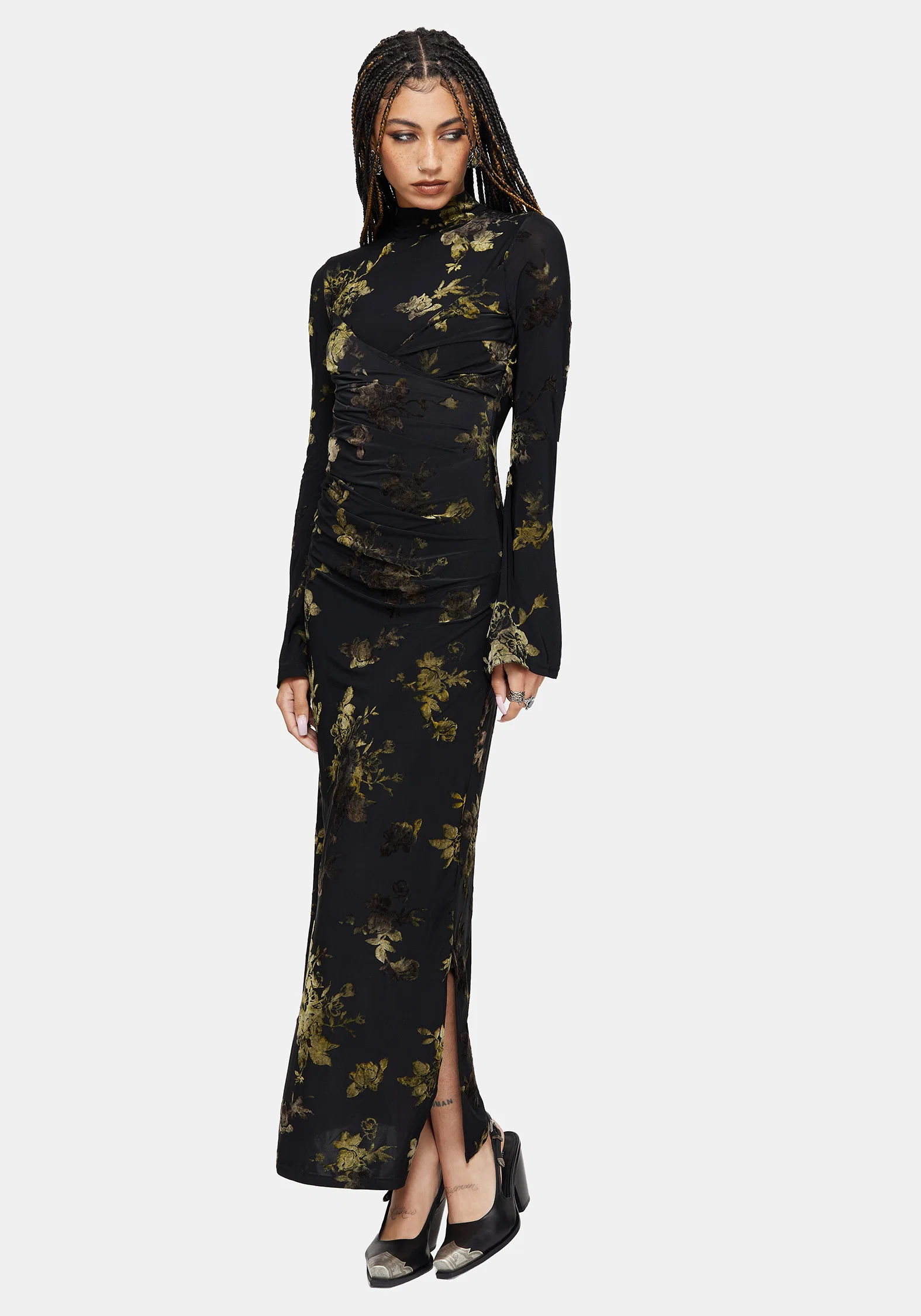 Velda Floral Flocked Mesh Maxi Dress - Image 6