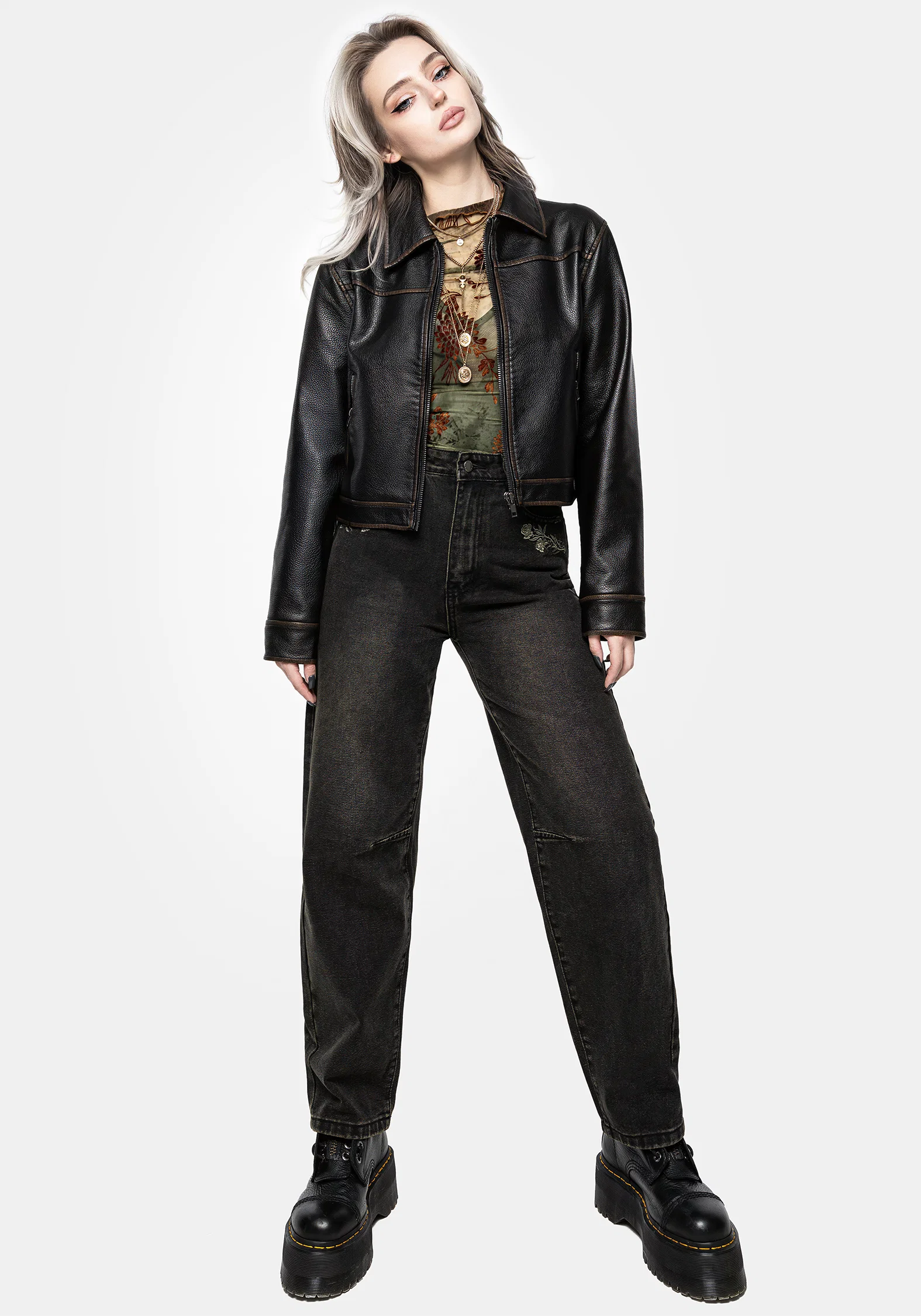 Veltha Floral Embroidered Denim Barrel Leg Jeans - Image 5