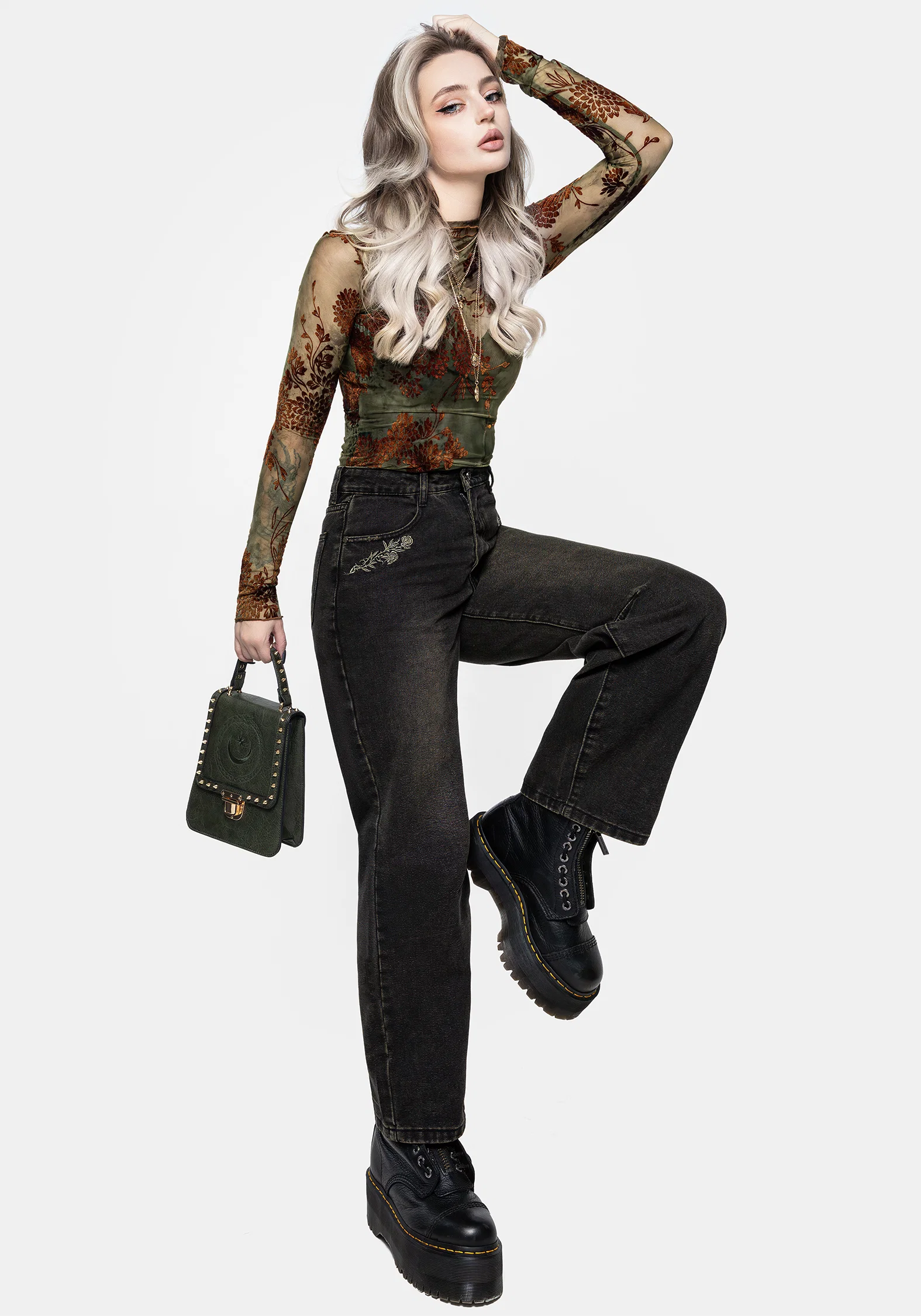 Veltha Floral Embroidered Denim Barrel Leg Jeans - Image 6
