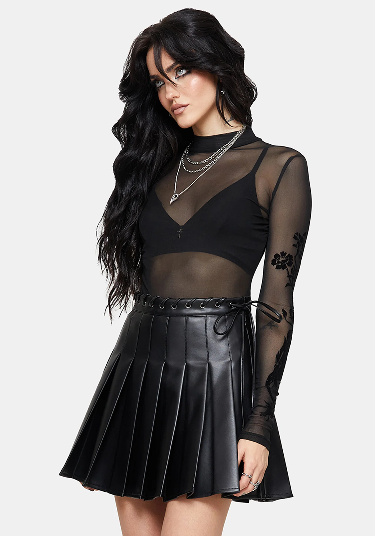 Veluna Braided PU Pleated Skort - Image 5