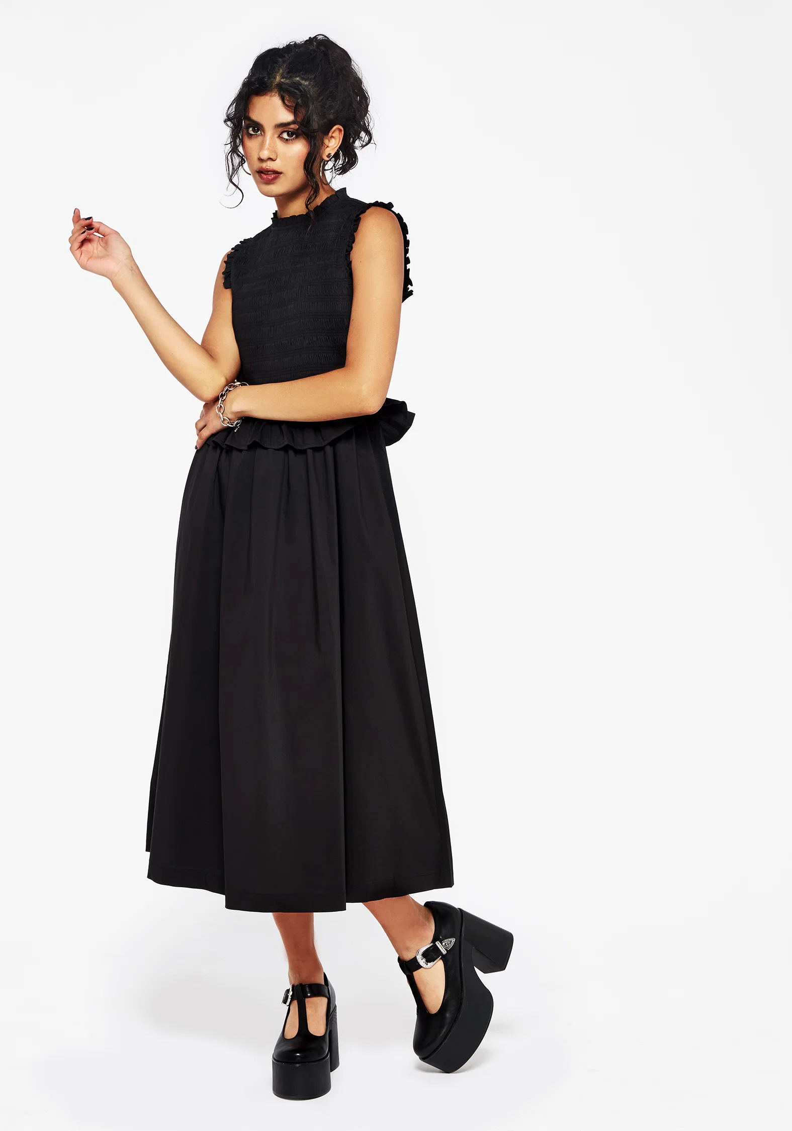 Veronica Cotton Smocked Bodice Bow Detail Midi Dress - Image 2