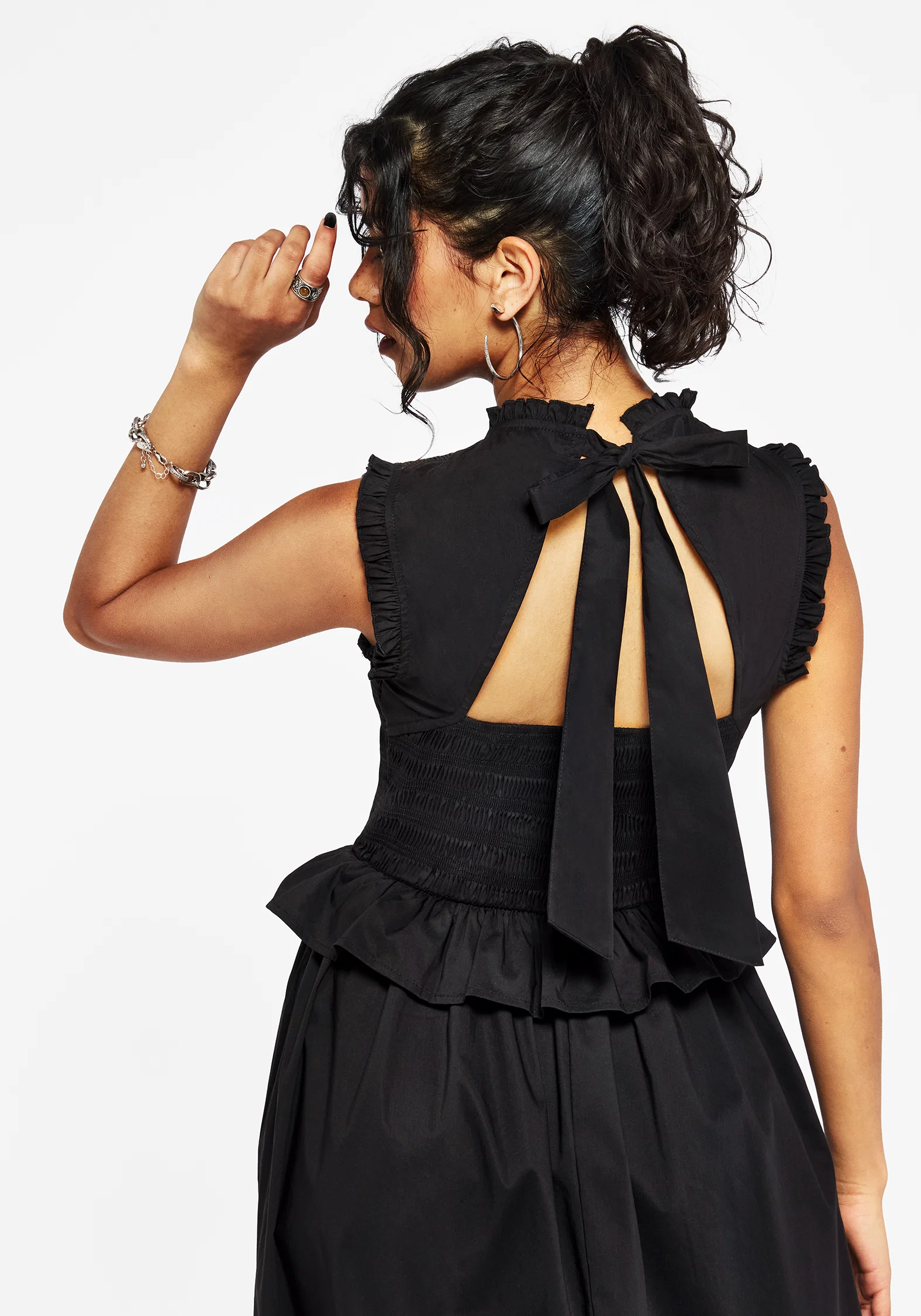 Veronica Cotton Smocked Bodice Bow Detail Midi Dress - Image 3