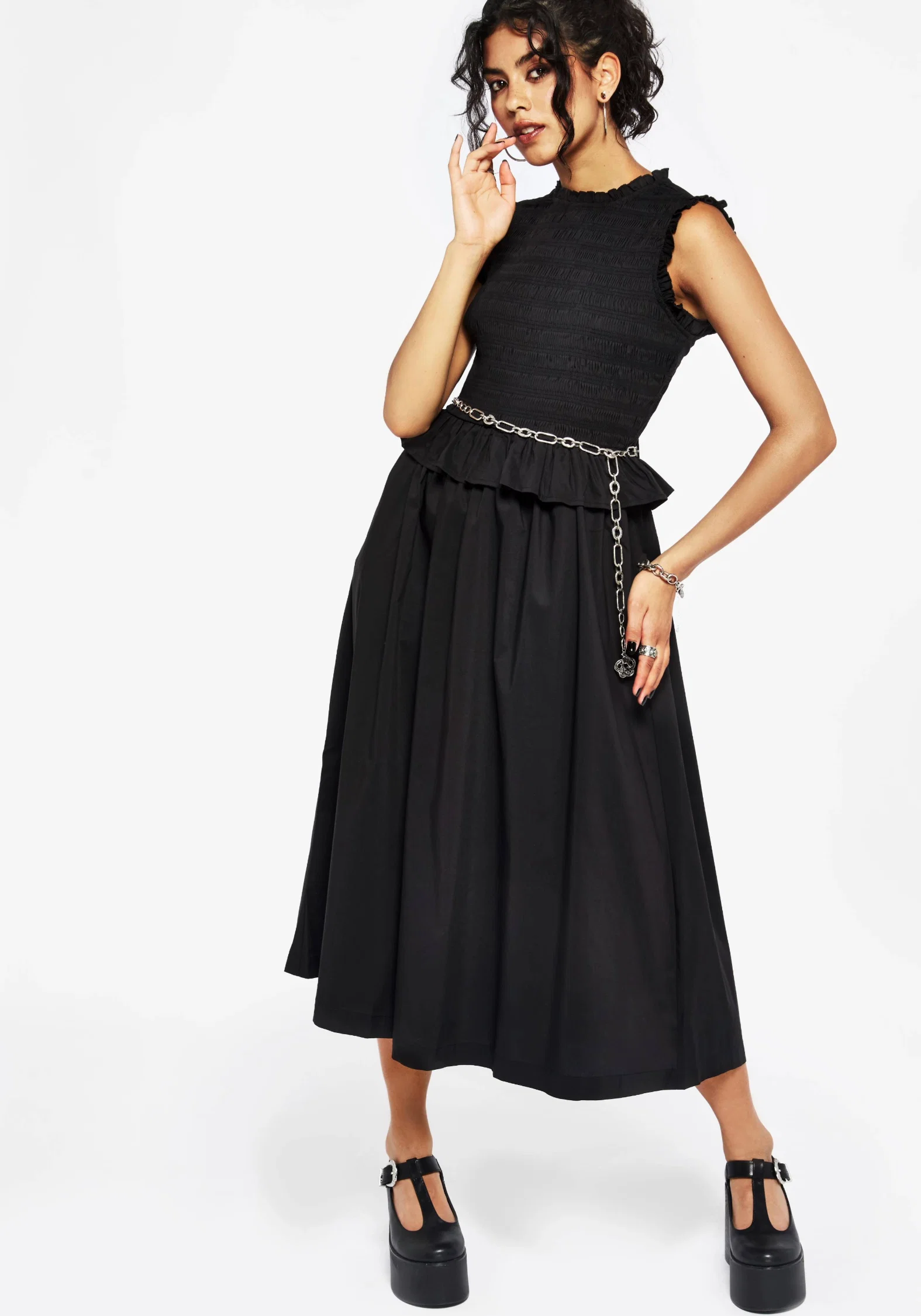 Veronica Cotton Smocked Bodice Bow Detail Midi Dress - Image 4