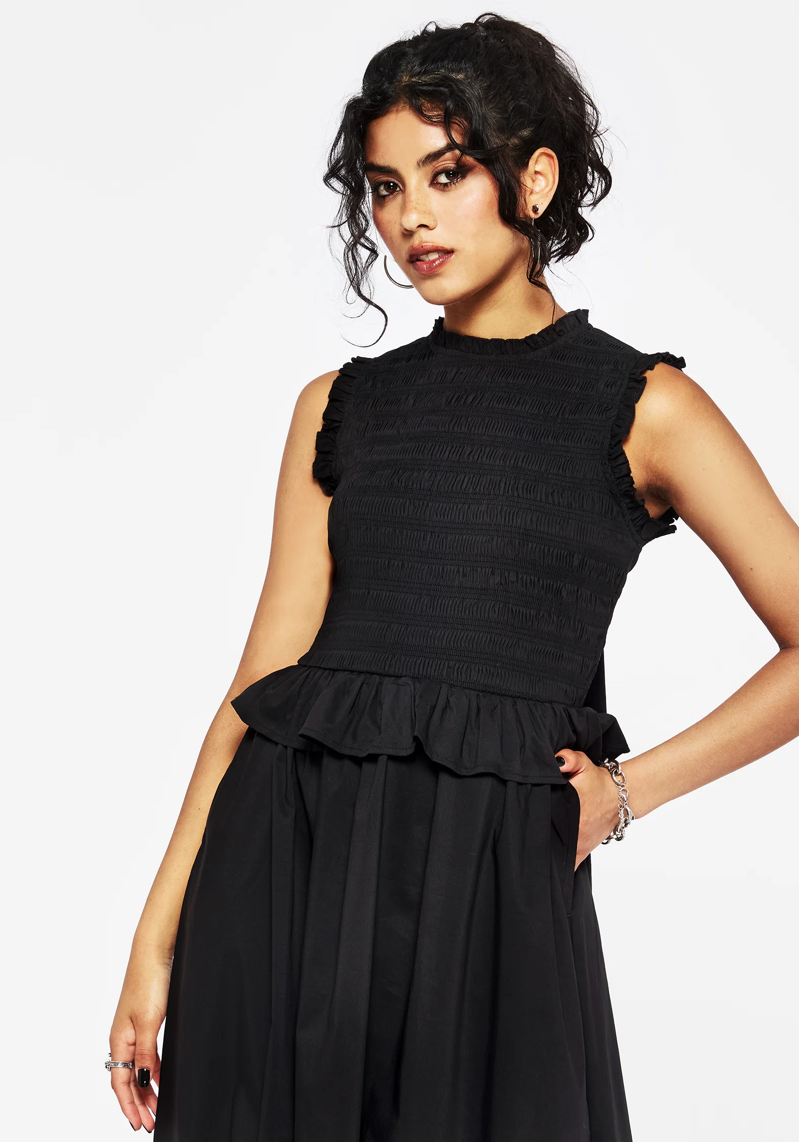 Veronica Cotton Smocked Bodice Bow Detail Midi Dress - Image 5