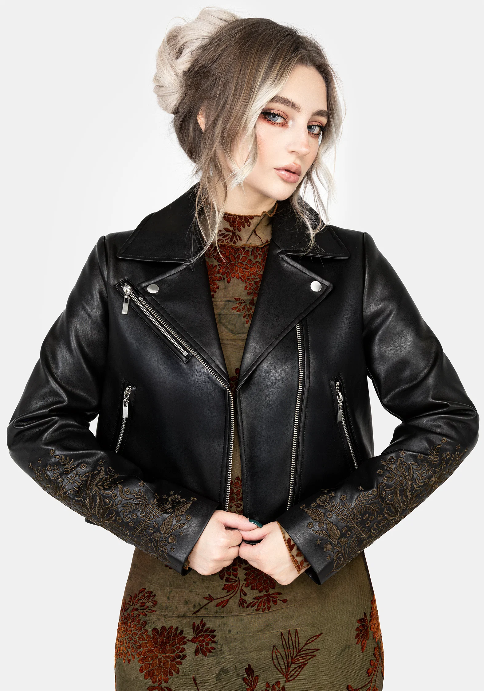 Vervain Embroidered Faux Leather Biker Jacket - Image 7