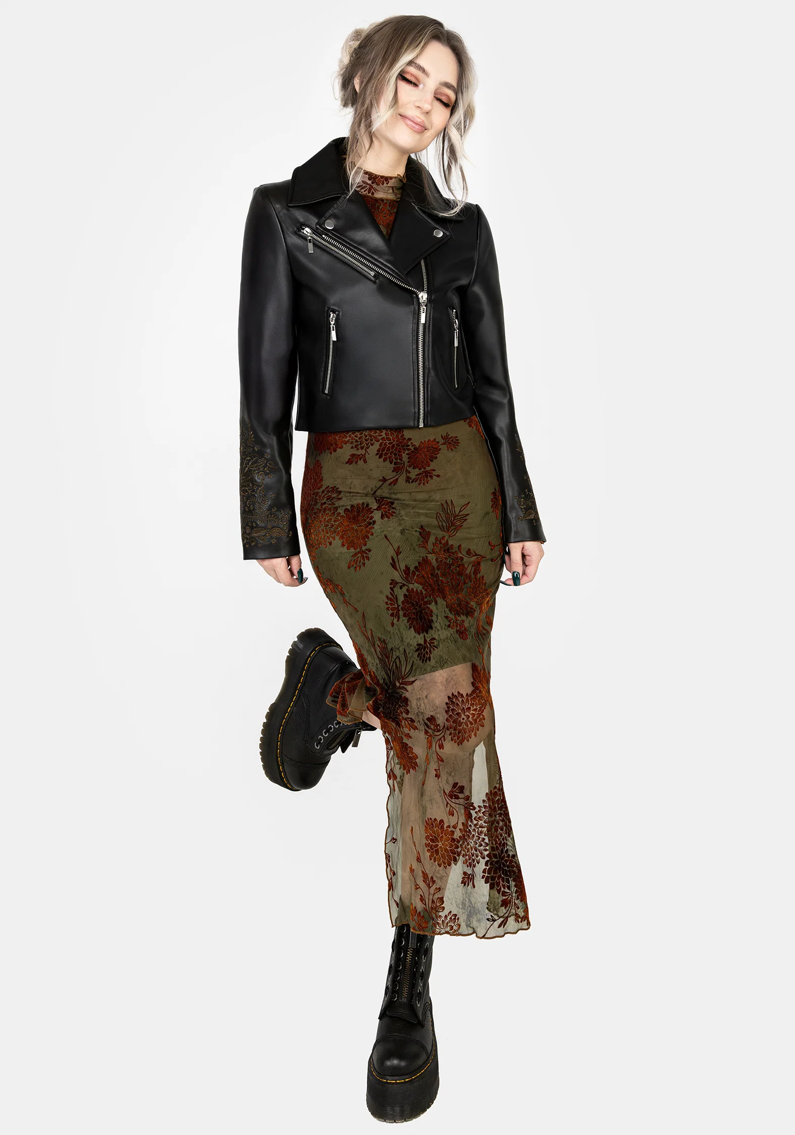 Vervain Embroidered Faux Leather Biker Jacket - Image 8