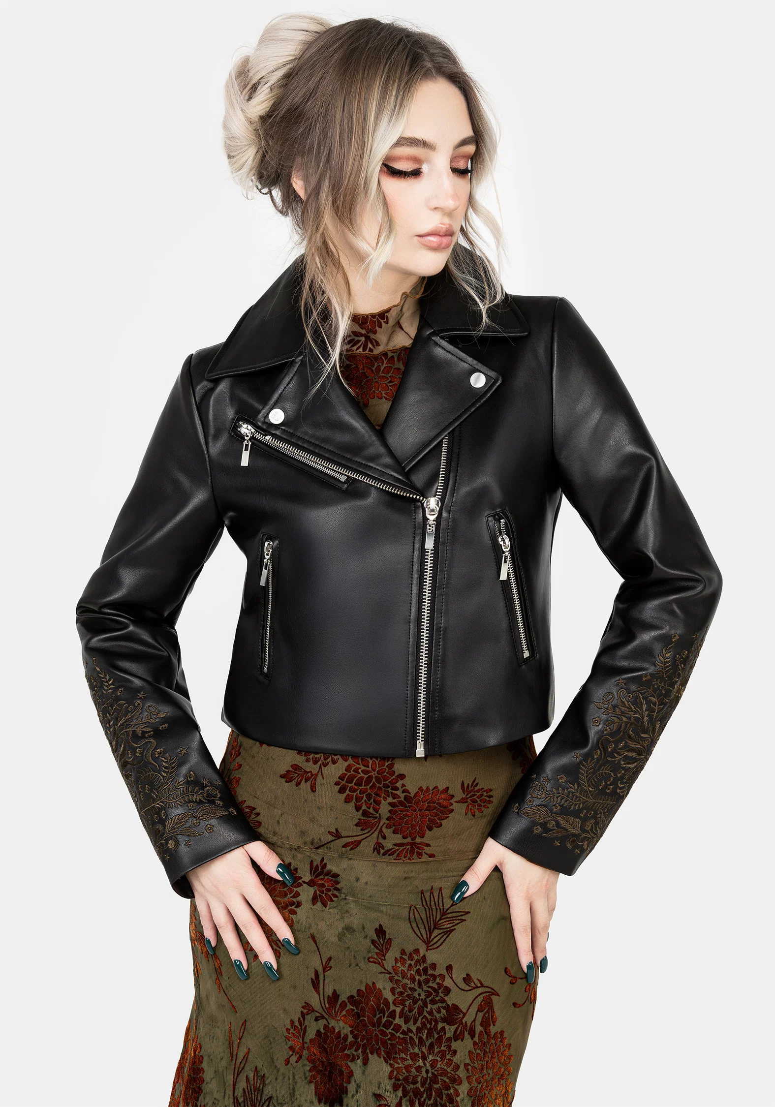 Vervain Embroidered Faux Leather Biker Jacket - Image 9