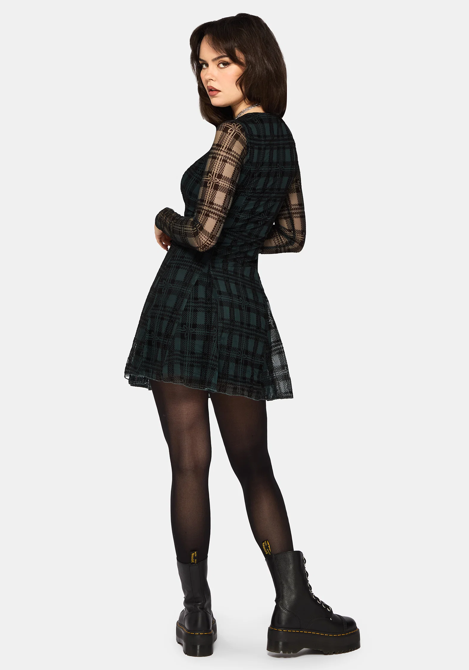 Vesica Flocked Witches Knot Godet Mini Dress - Image 3