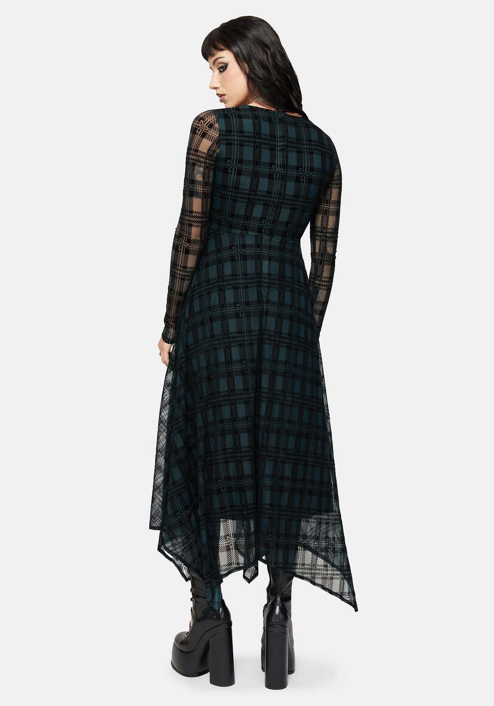 Vesica Flocked Witches Knot Hanky Hem Midi Dress - Image 3
