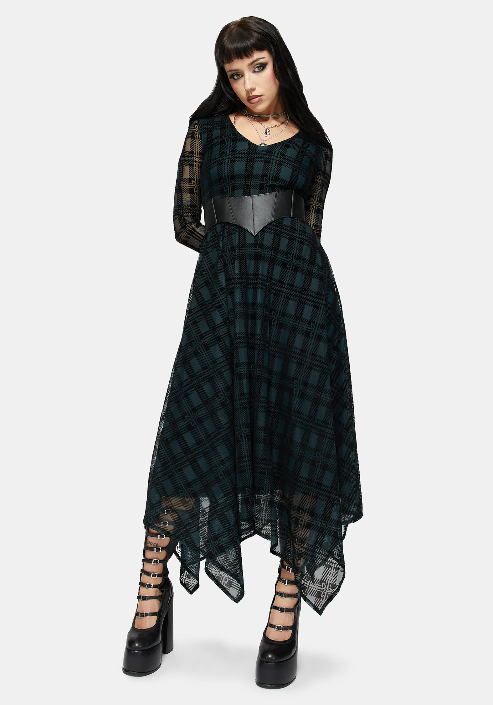 Vesica Flocked Witches Knot Hanky Hem Midi Dress - Image 4