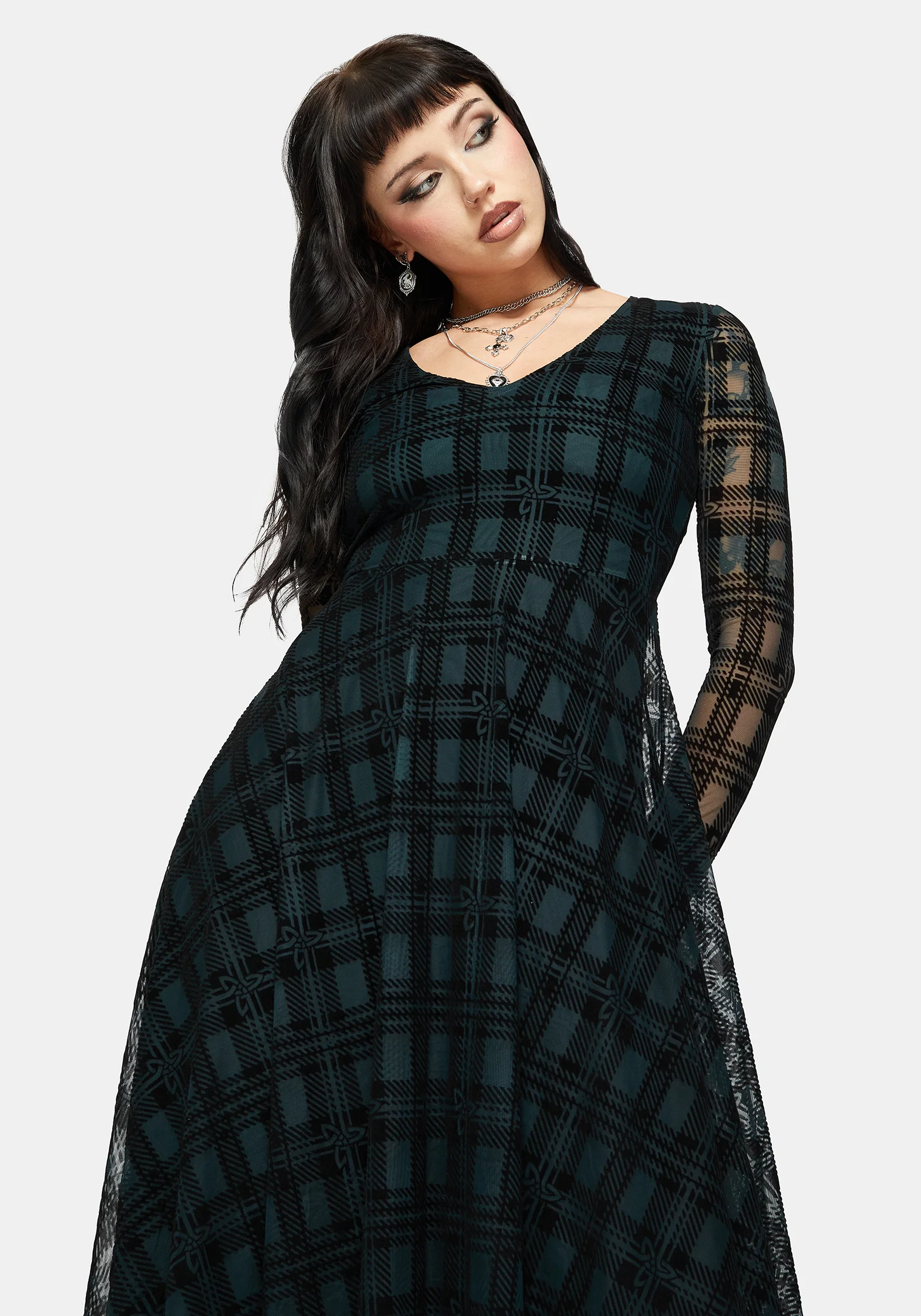 Vesica Flocked Witches Knot Hanky Hem Midi Dress - Image 5