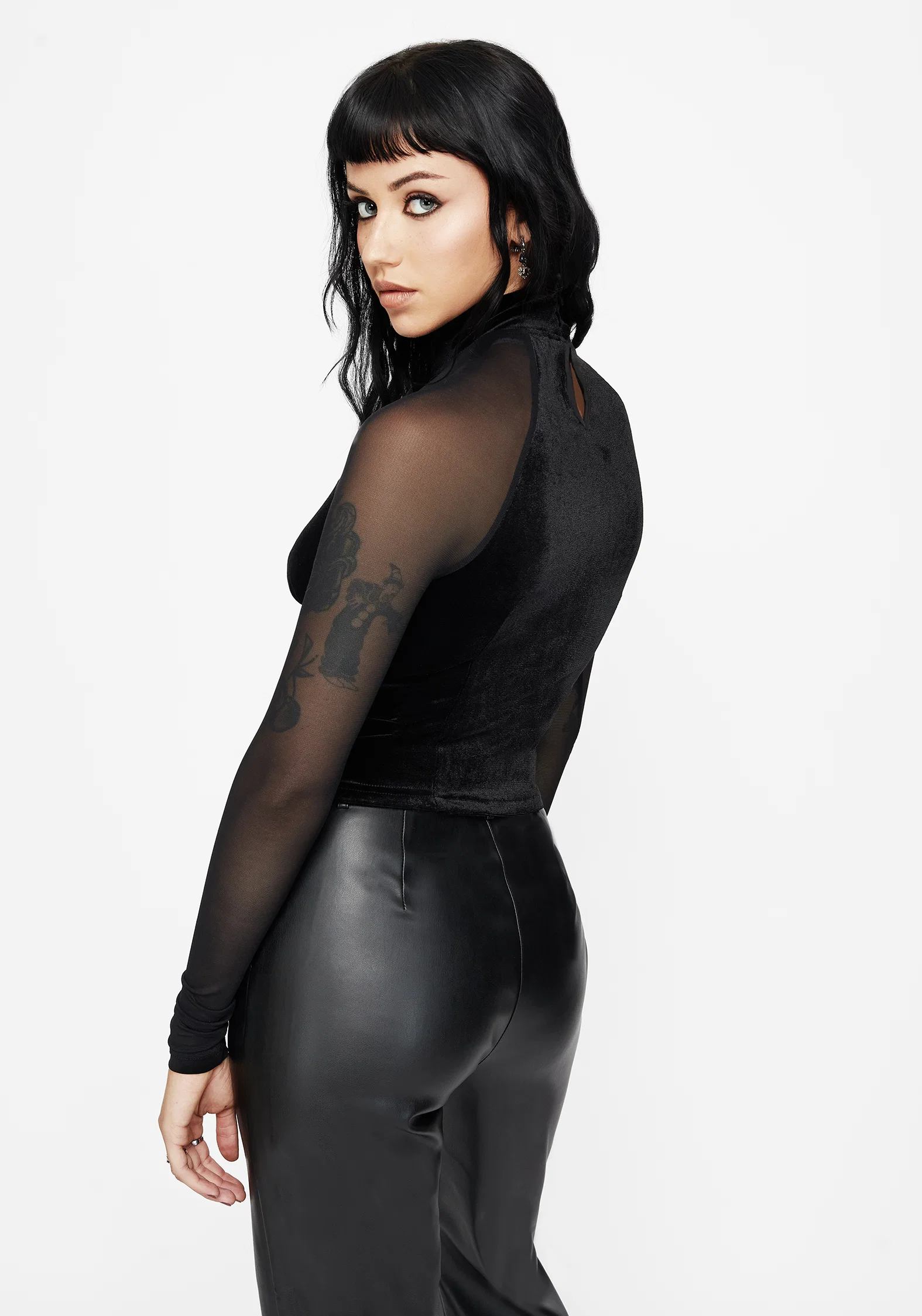 Vespera Velvet Mesh Long Sleeved Top - Image 3