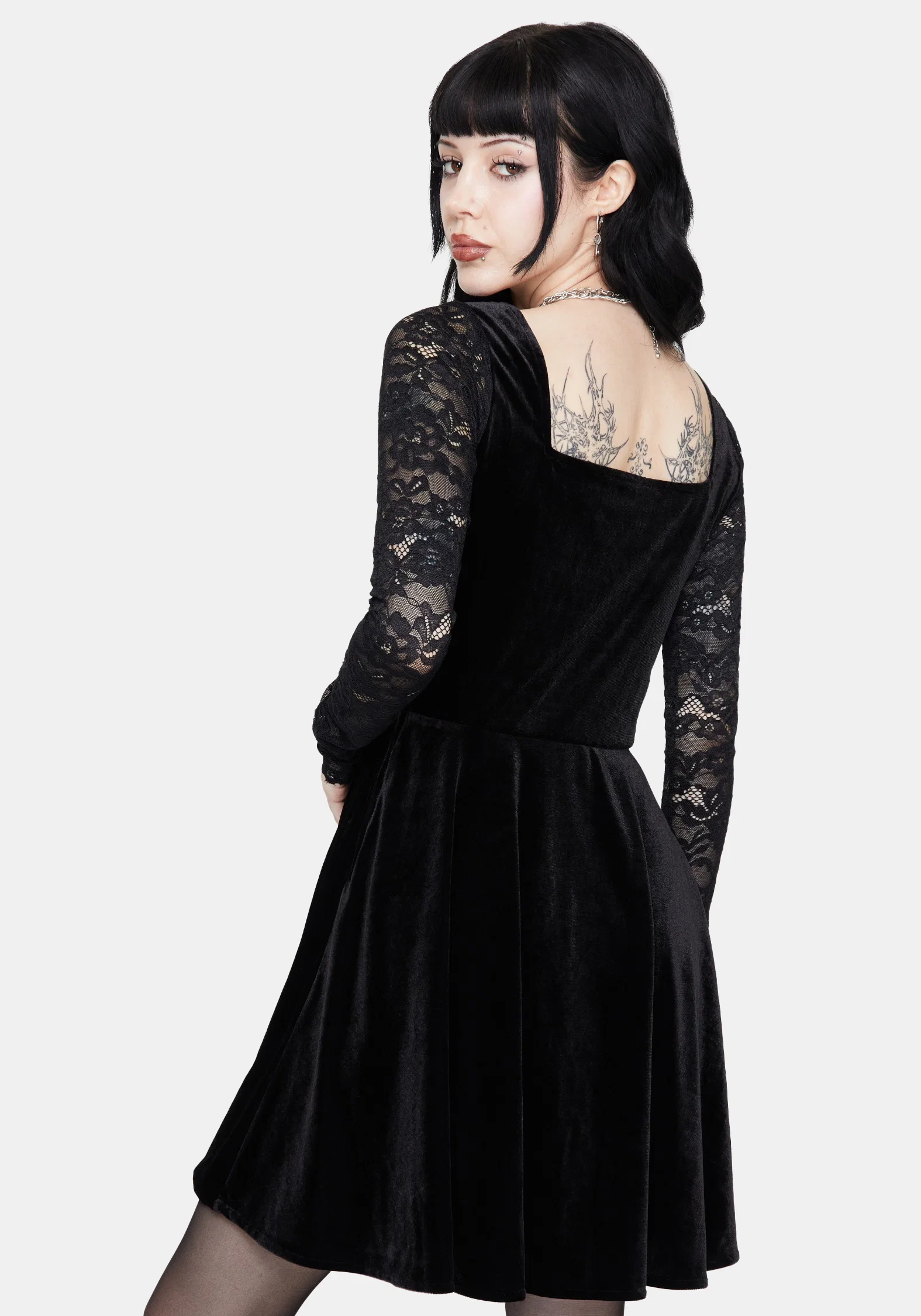 Vice Lace Sleeve Velour Mini Dress - Image 3