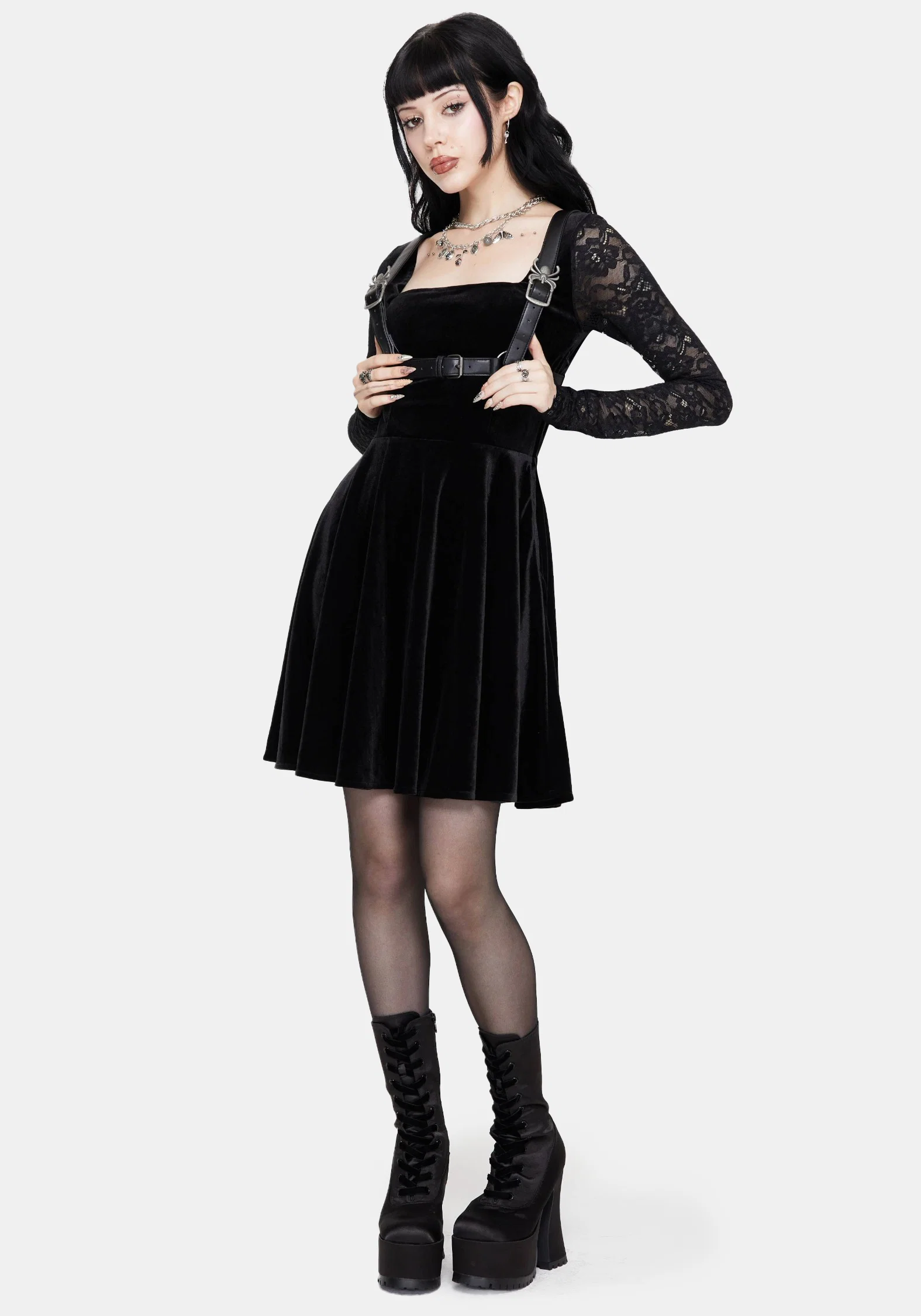 Vice Lace Sleeve Velour Mini Dress - Image 4