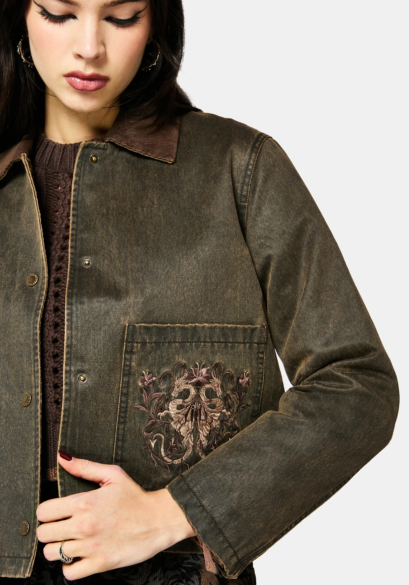 Vilethorn Waxed Cotton Dragon Embroidered Pocket Jacket - Image 2