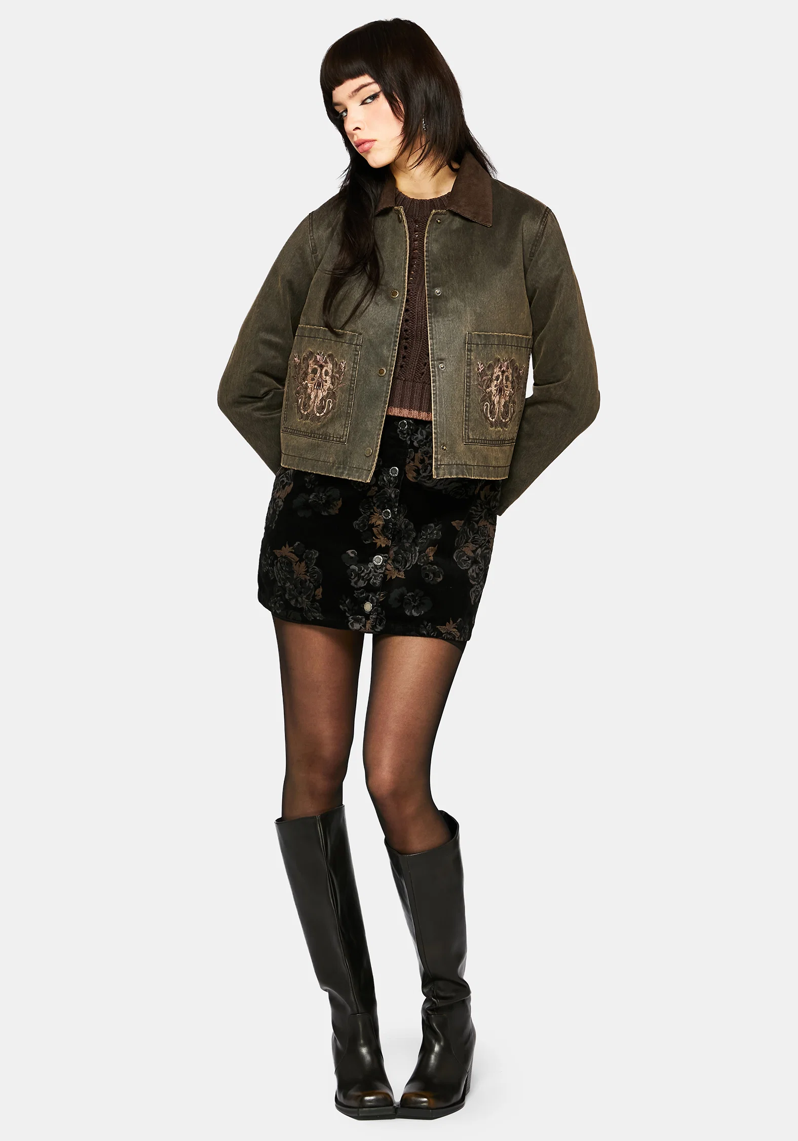 Vilethorn Waxed Cotton Dragon Embroidered Pocket Jacket - Image 4