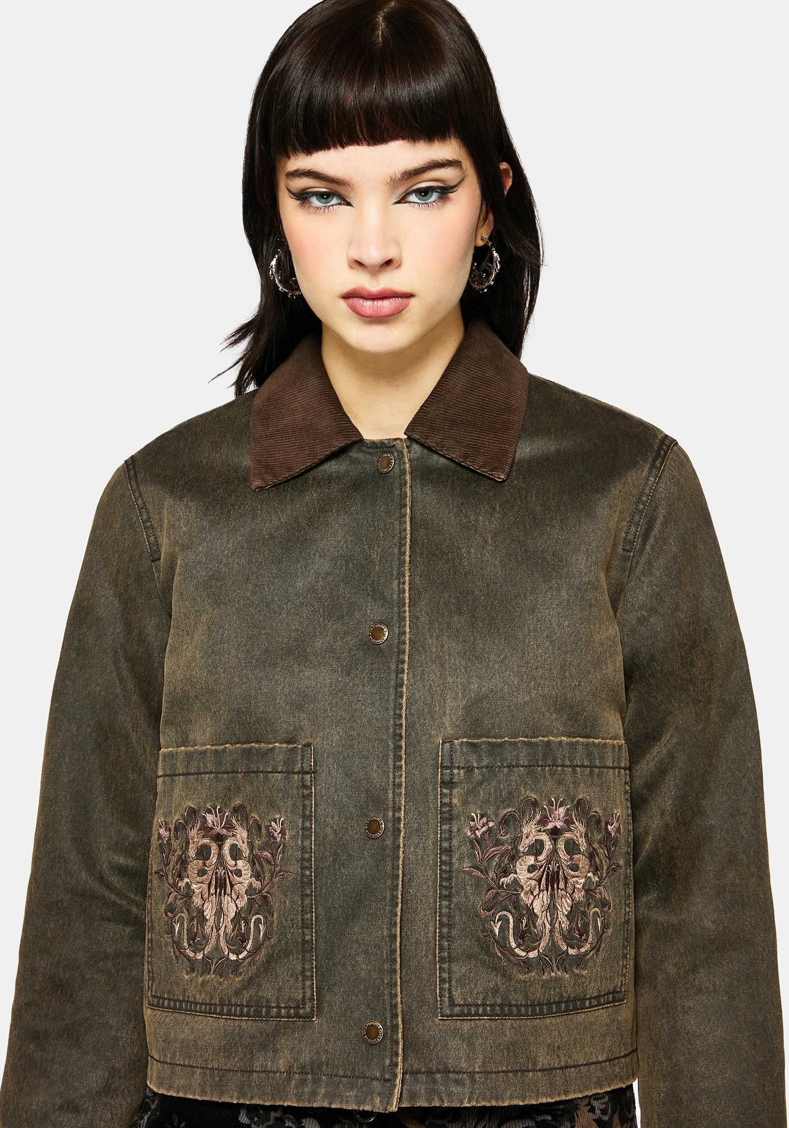 Vilethorn Waxed Cotton Dragon Embroidered Pocket Jacket - Image 5