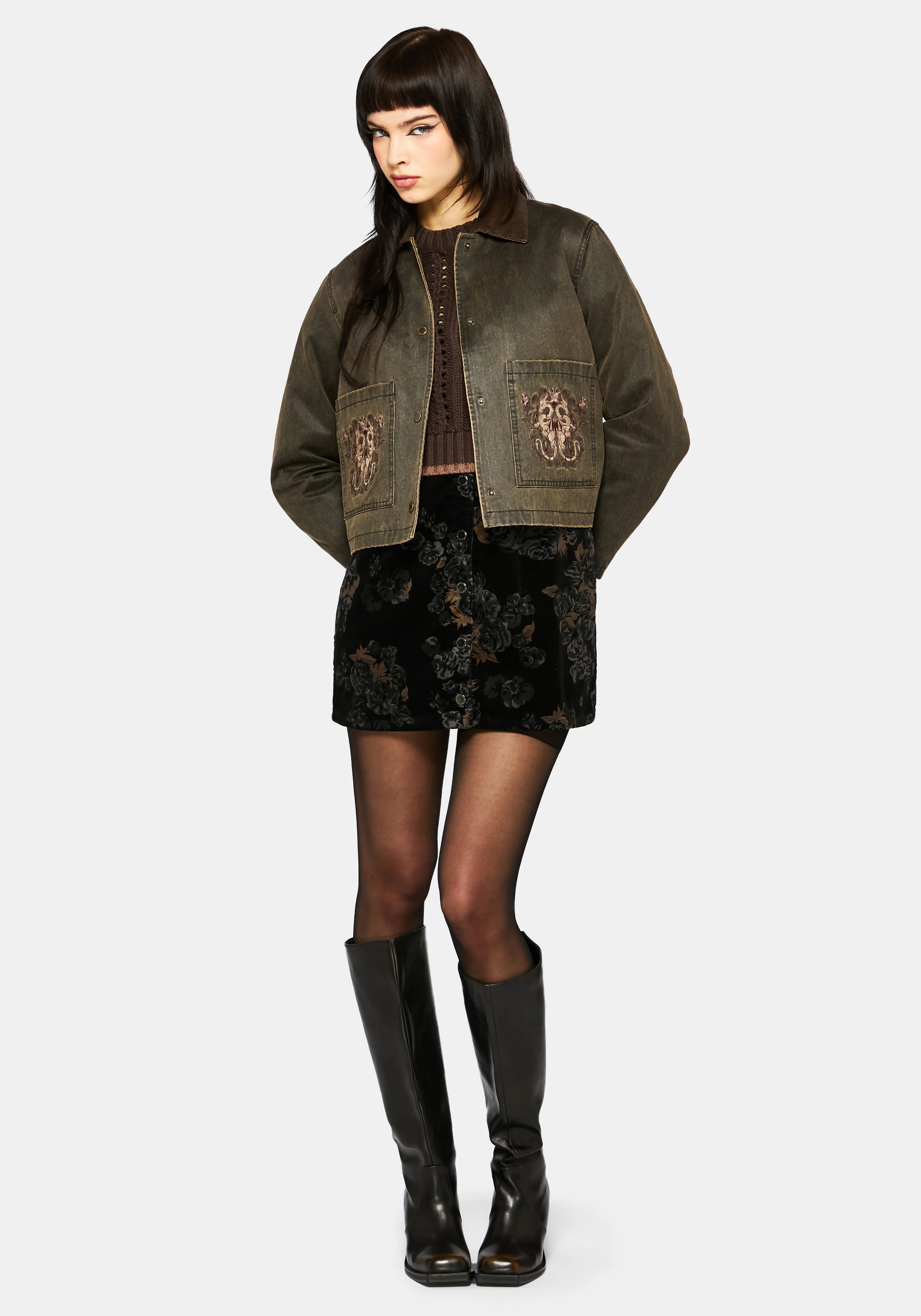 Vilethorn Waxed Cotton Dragon Embroidered Pocket Jacket - Image 7