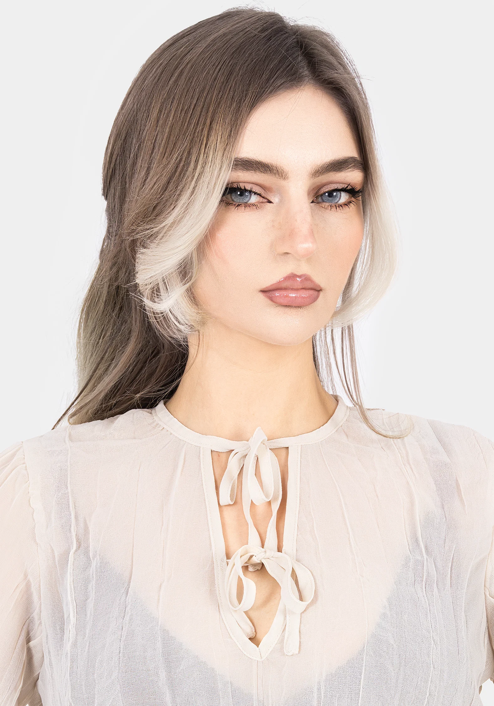 Villain Textured Tie Front Peplum Blouse - White - Image 6
