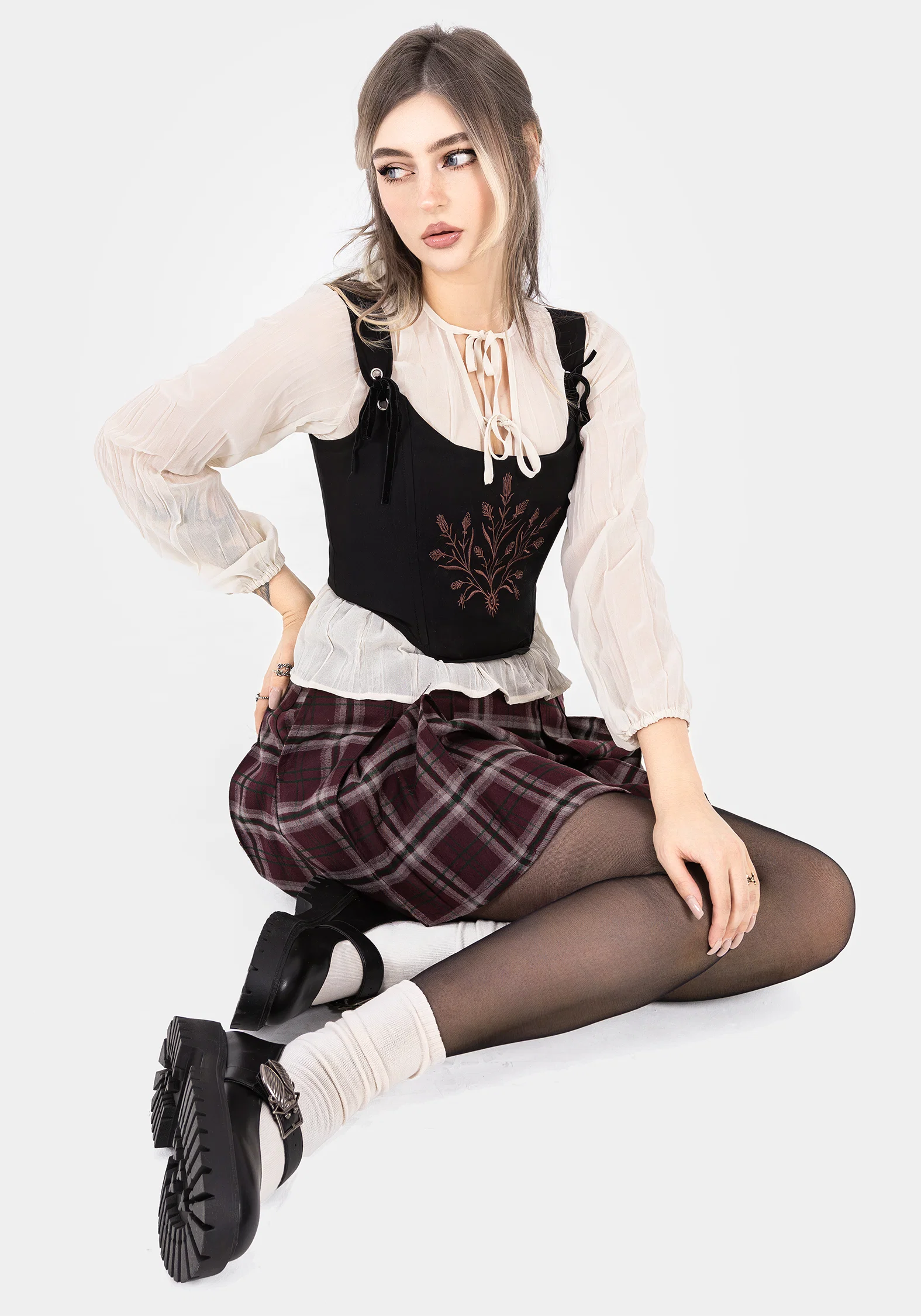 Villain Textured Tie Front Peplum Blouse - White - Image 8