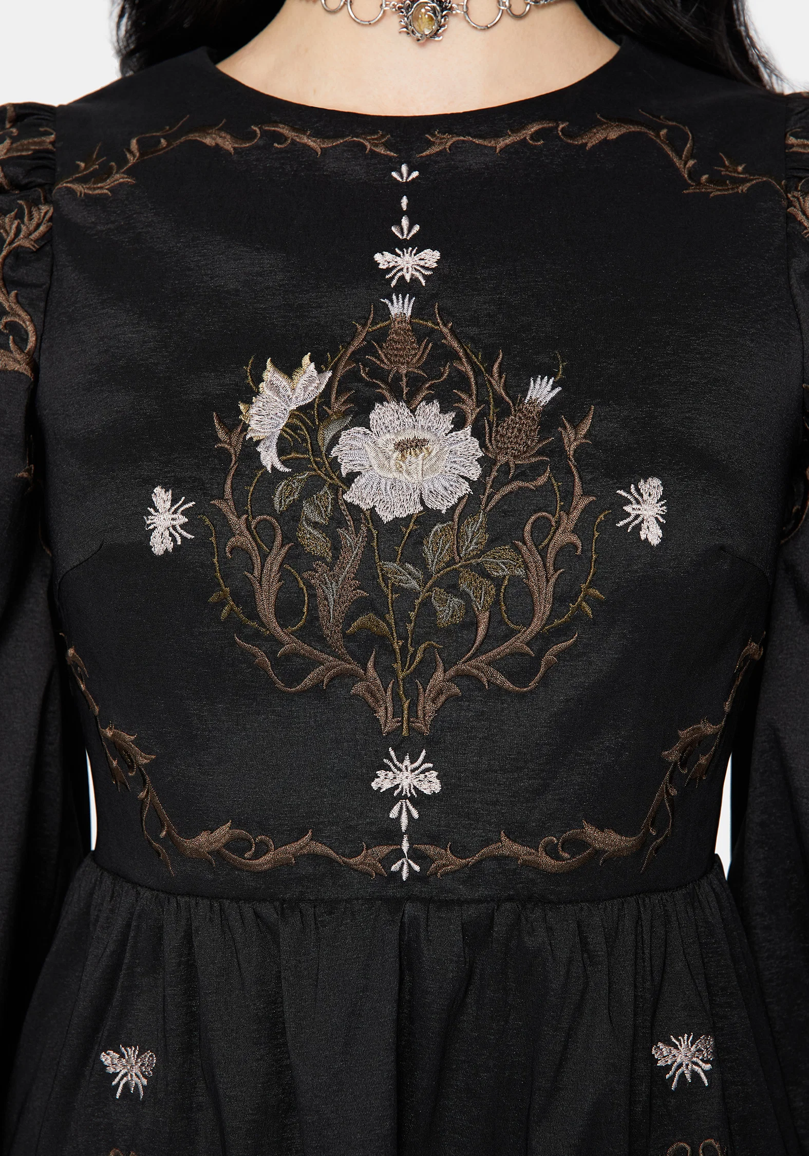 Vine Floral Embroidered Long Sleeve Mini Dress - Image 2