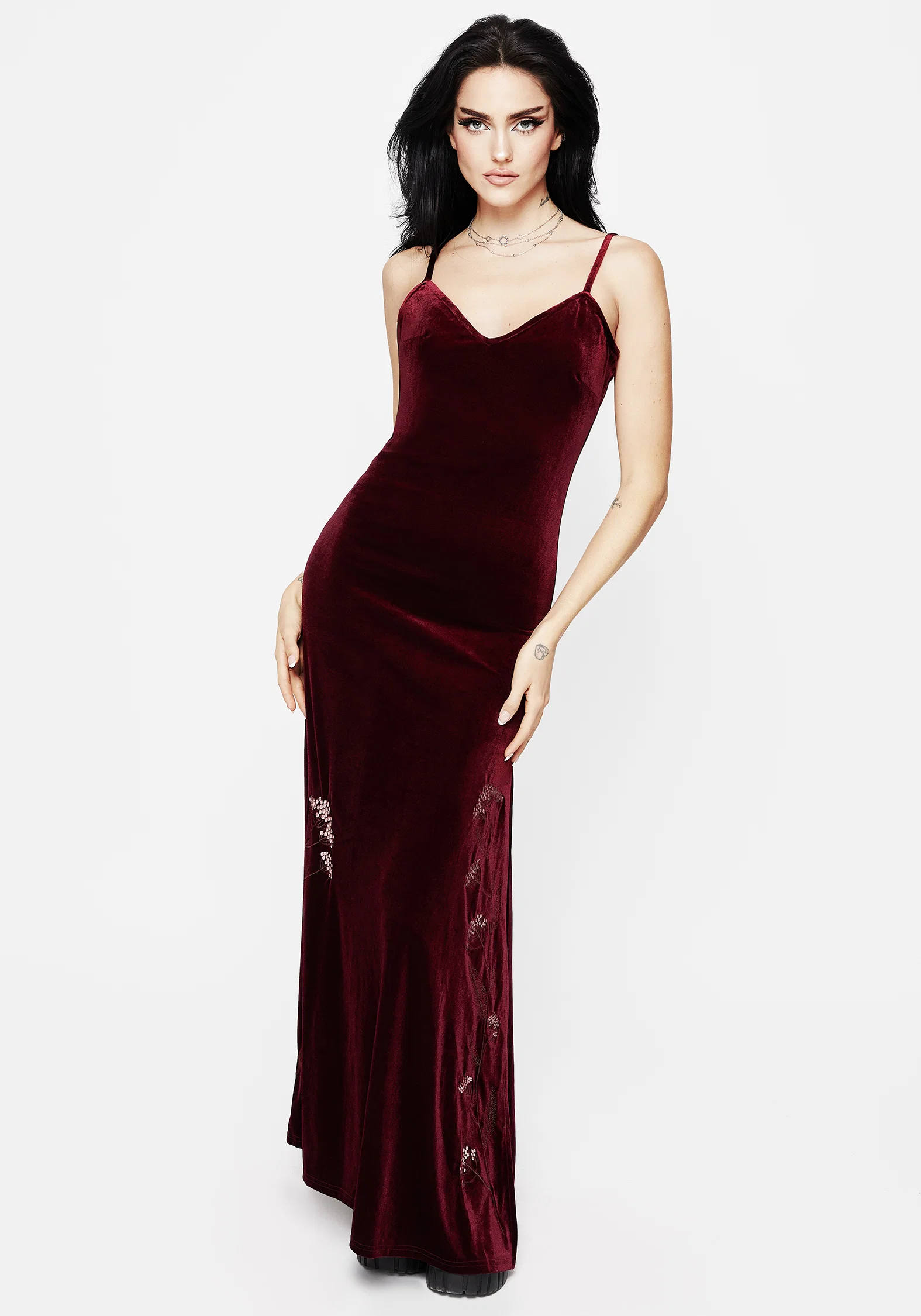 Virosa Floral Embroidered Velour Gown - Image 4