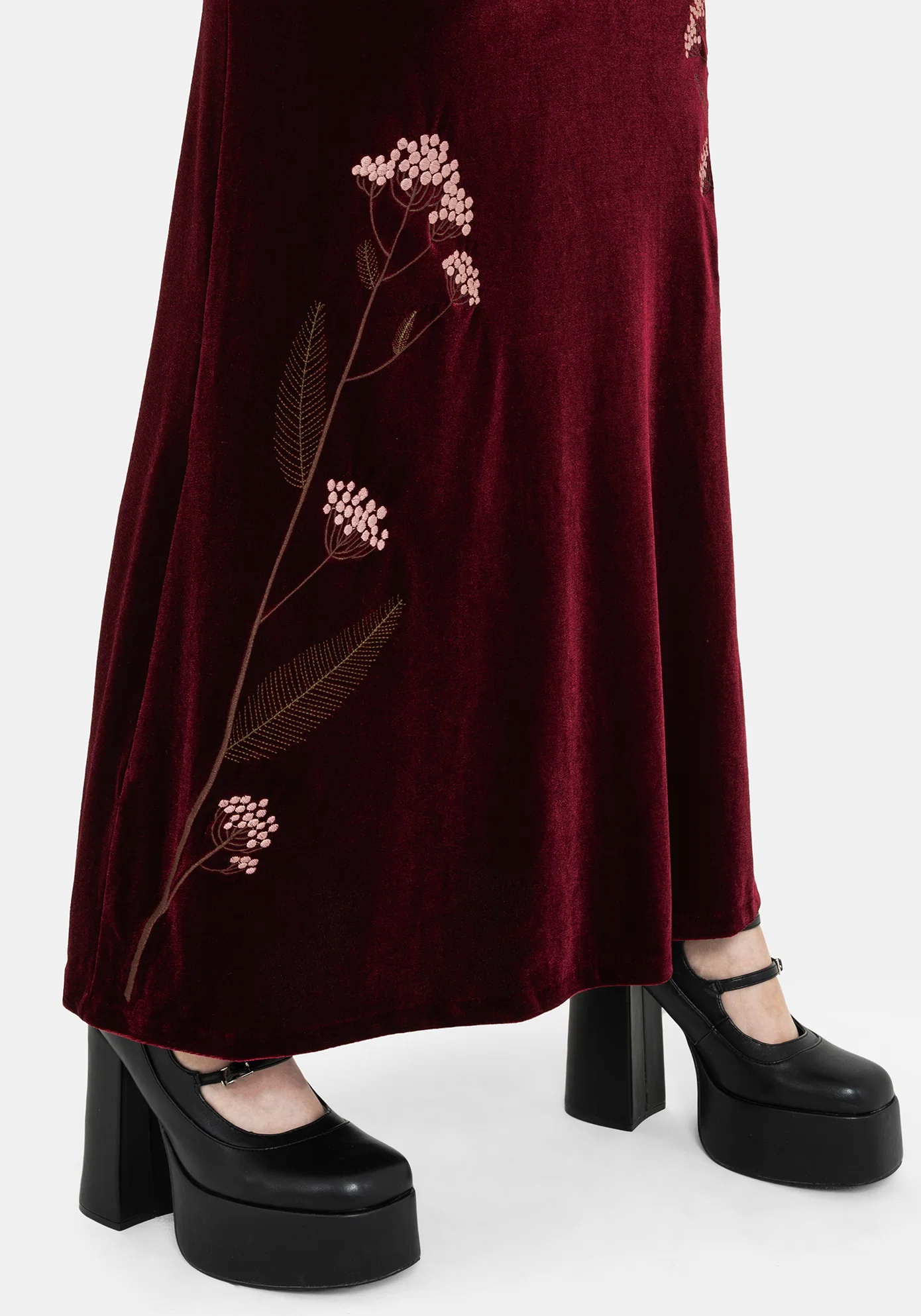 Virosa Floral Embroidered Velour Maxi Skirt - Image 2