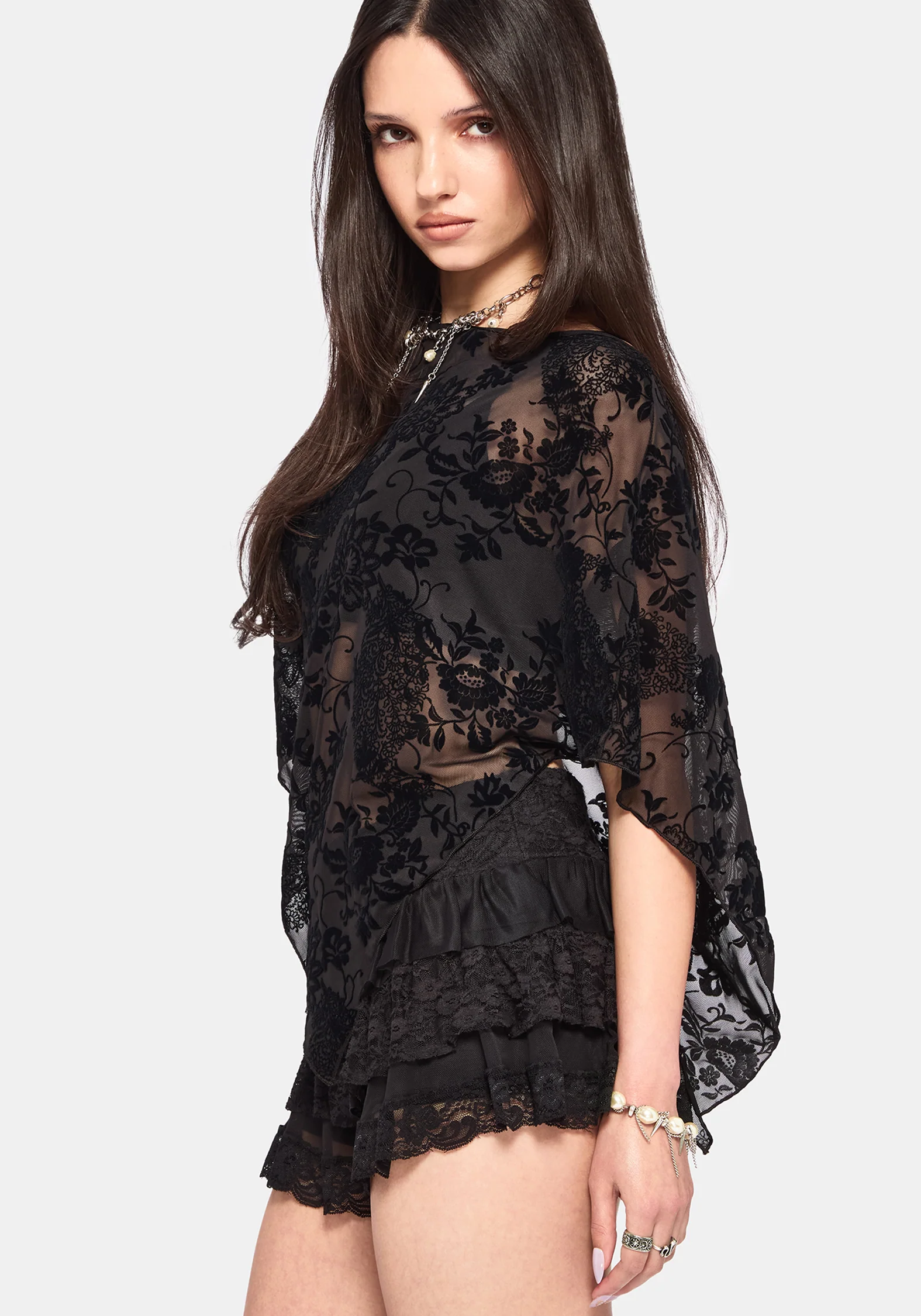 Void Bloom Flocked Mesh Poncho - Image 3