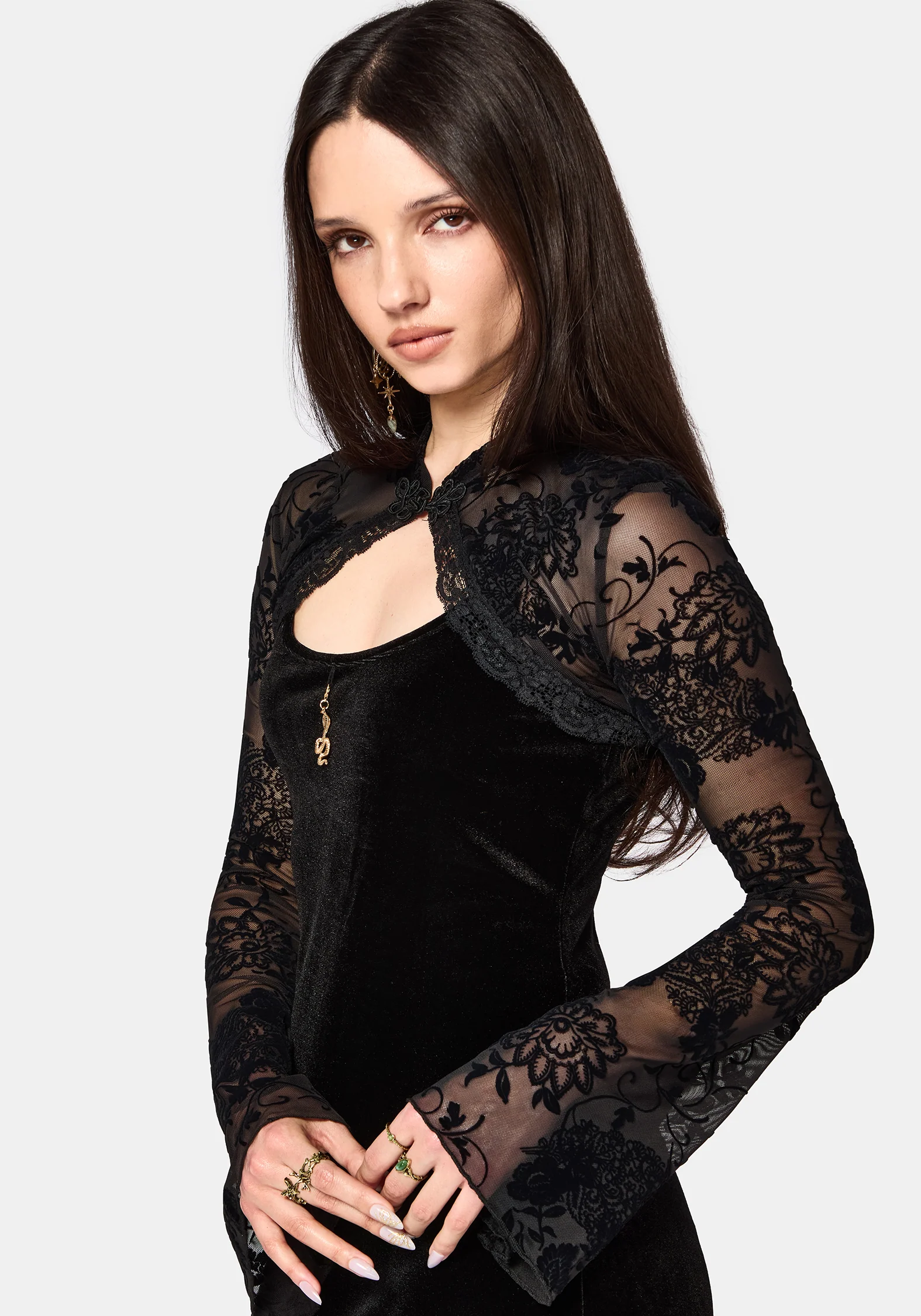 Void Bloom Flocked Mesh Shrug - Image 6