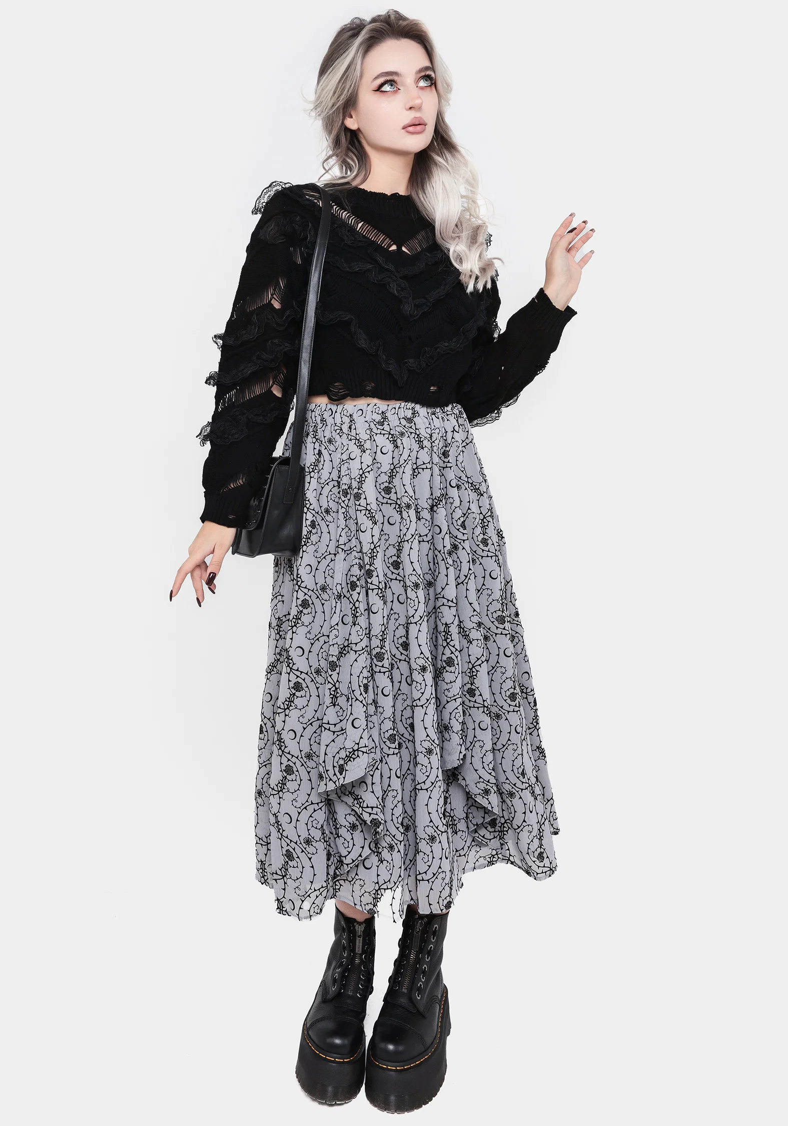 Volla Lace Ruffle Distressed Knit Crop Jumper - Image 4