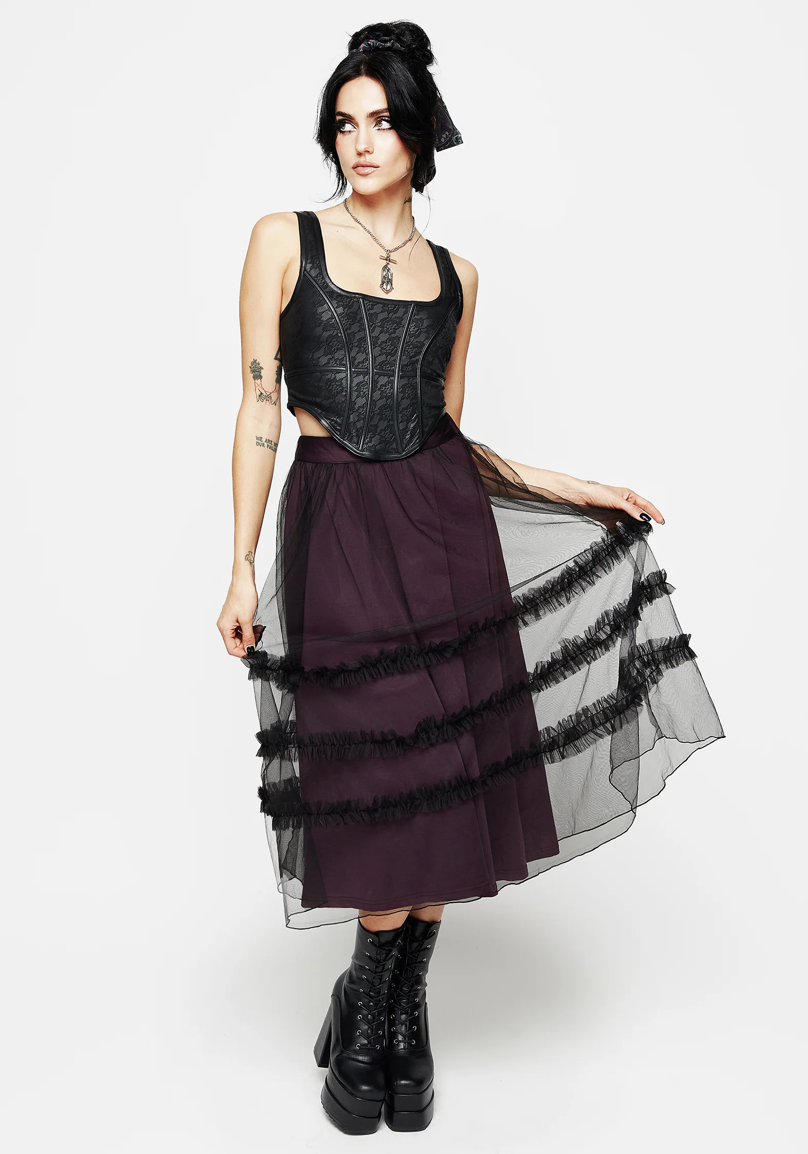 Wanderer Contrast Lining Tiered Midi Skirt - Image 3