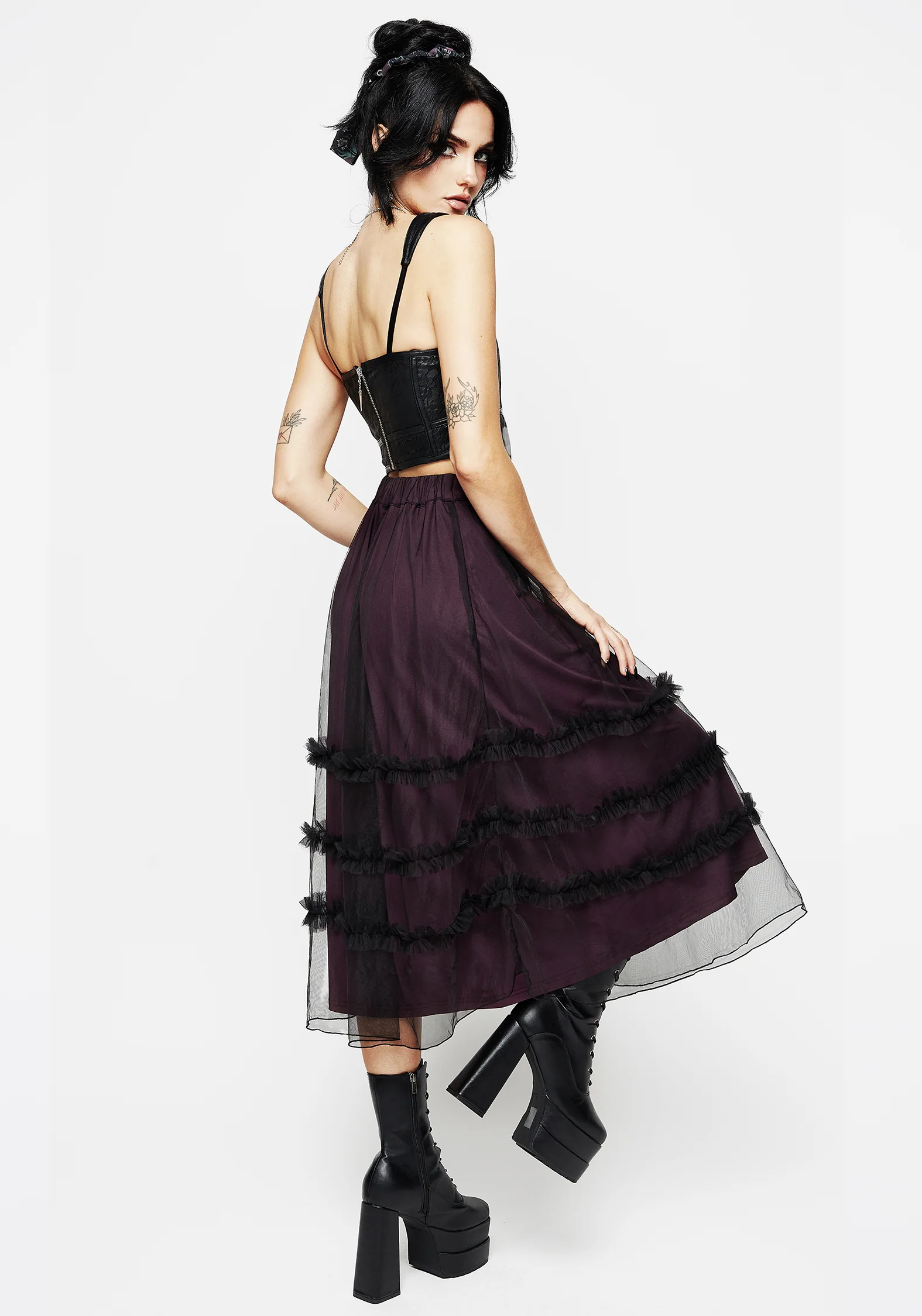 Wanderer Contrast Lining Tiered Midi Skirt - Image 4