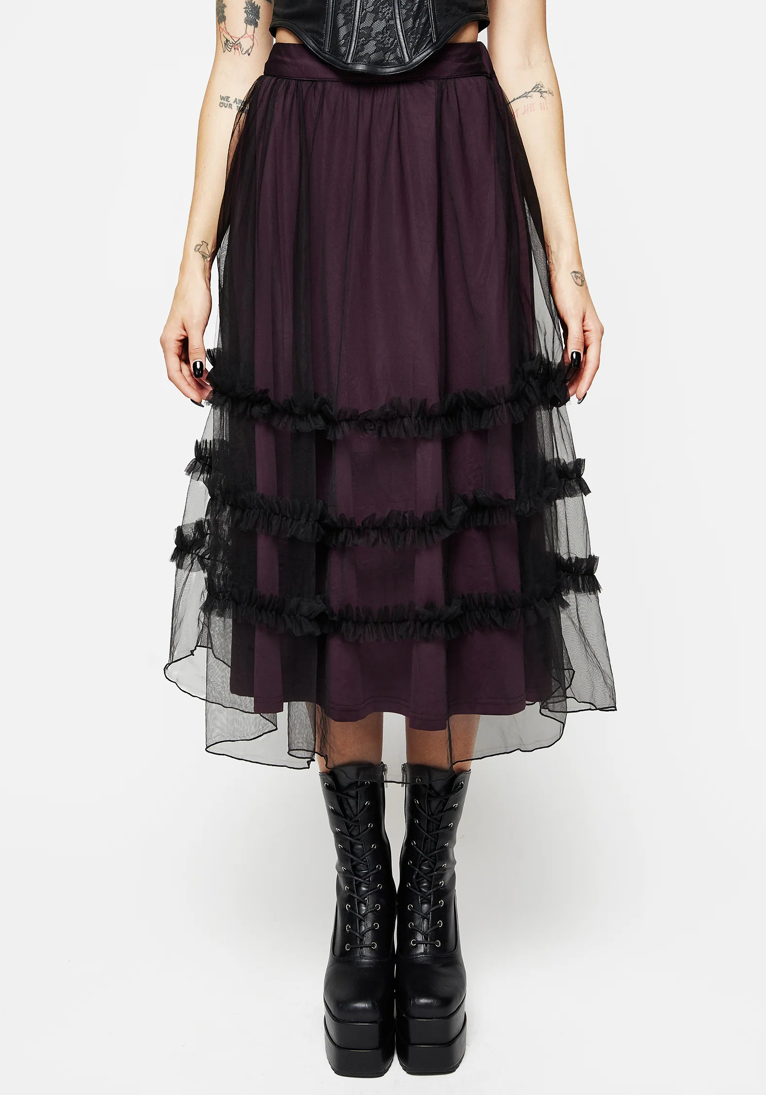 Wanderer Contrast Lining Tiered Midi Skirt - Image 5