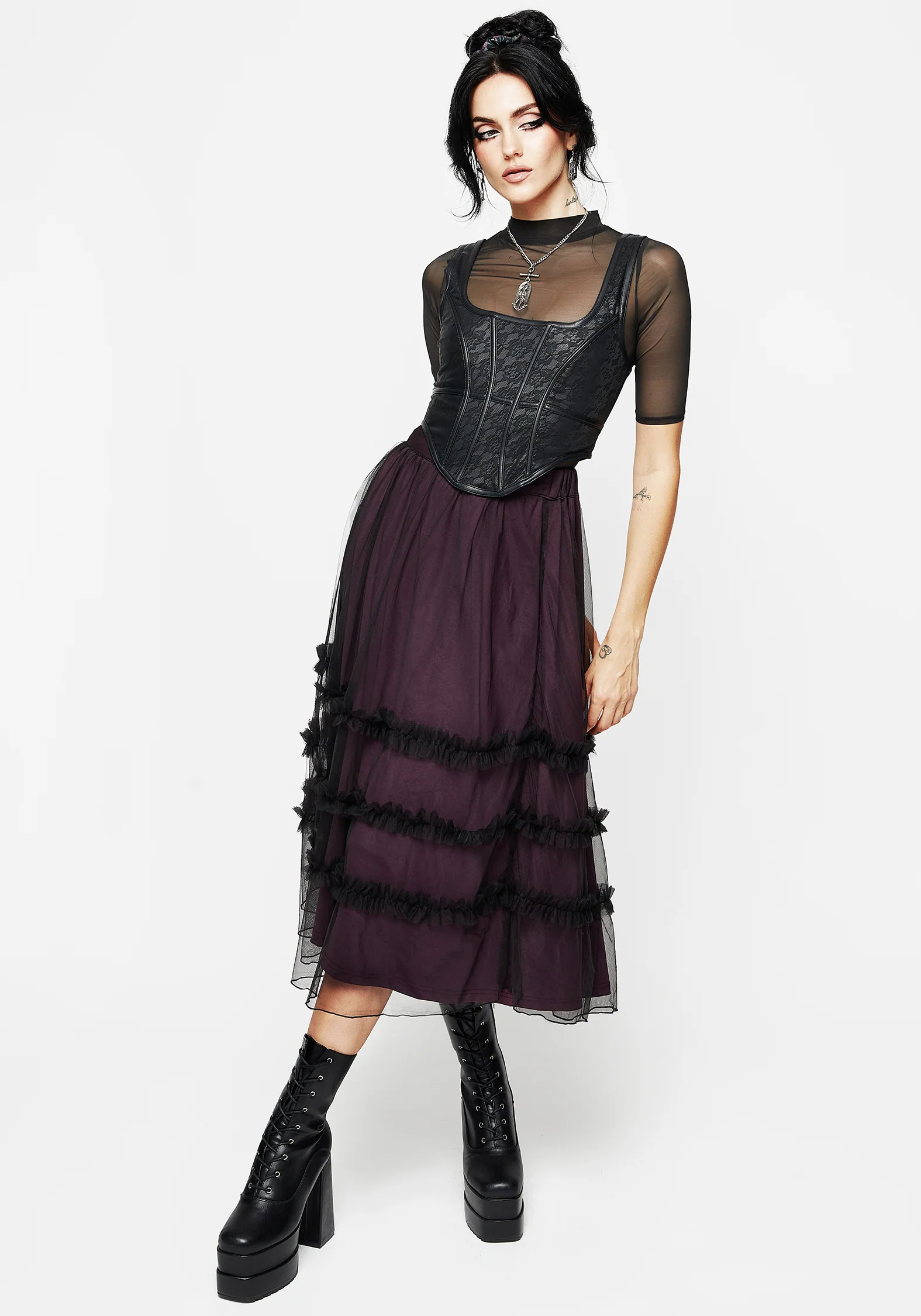 Wanderer Contrast Lining Tiered Midi Skirt - Image 6