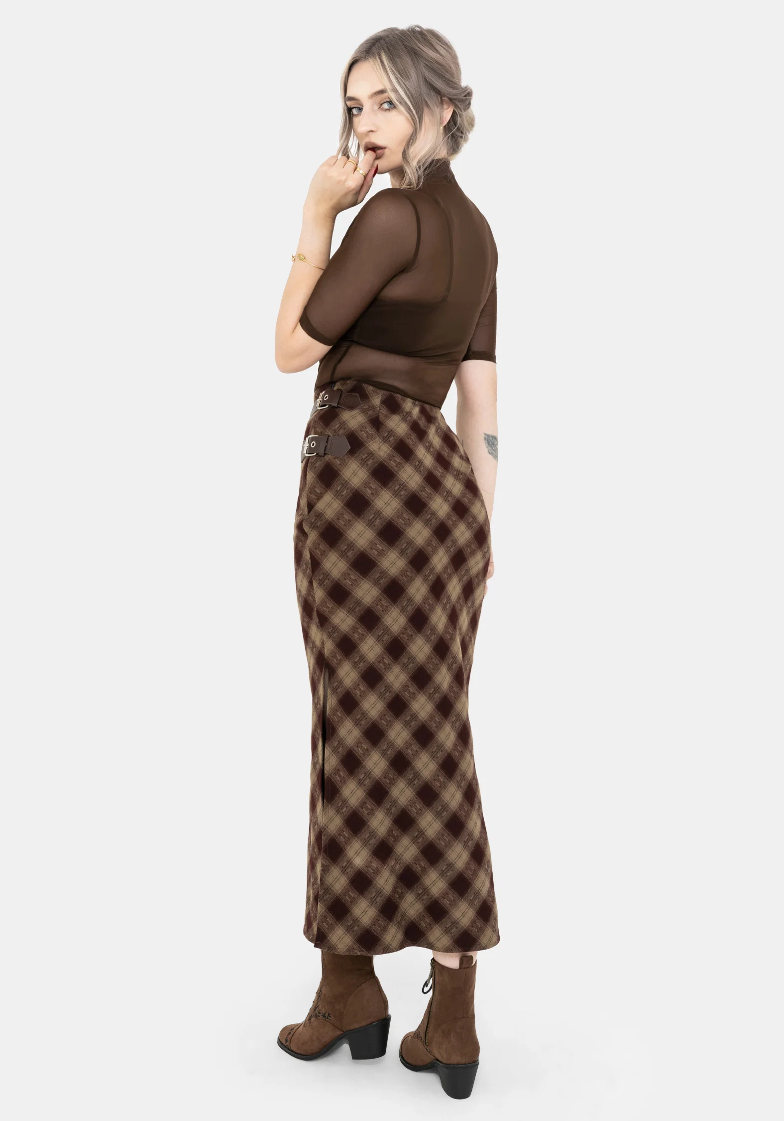 Wane Check Buckle Midaxi Skirt - Image 3