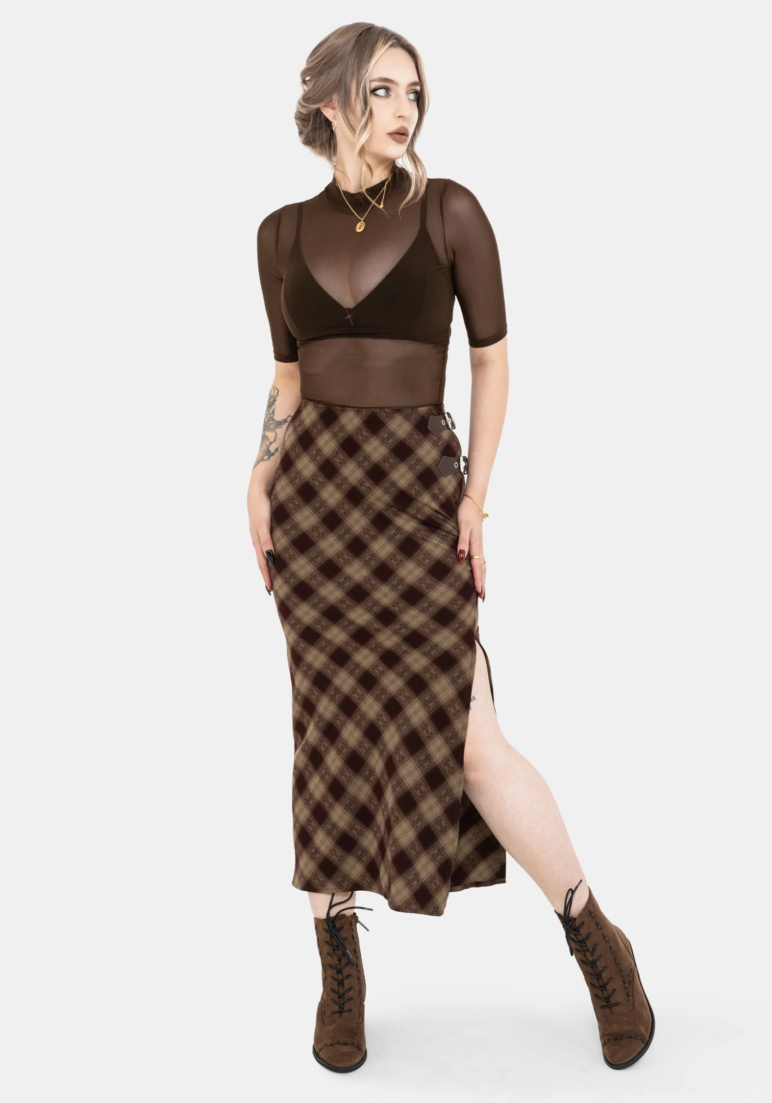 Wane Check Buckle Midaxi Skirt - Image 4