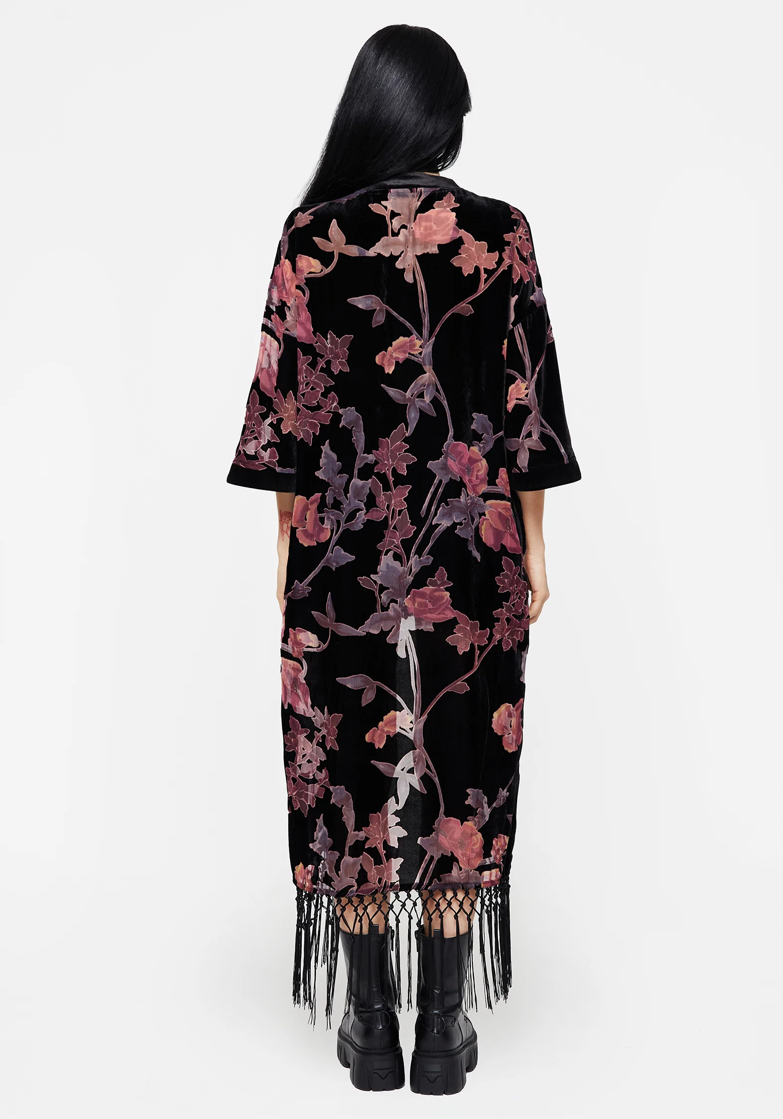 Waterlily Burnout Fringe Trim Longline Kimono - Image 3