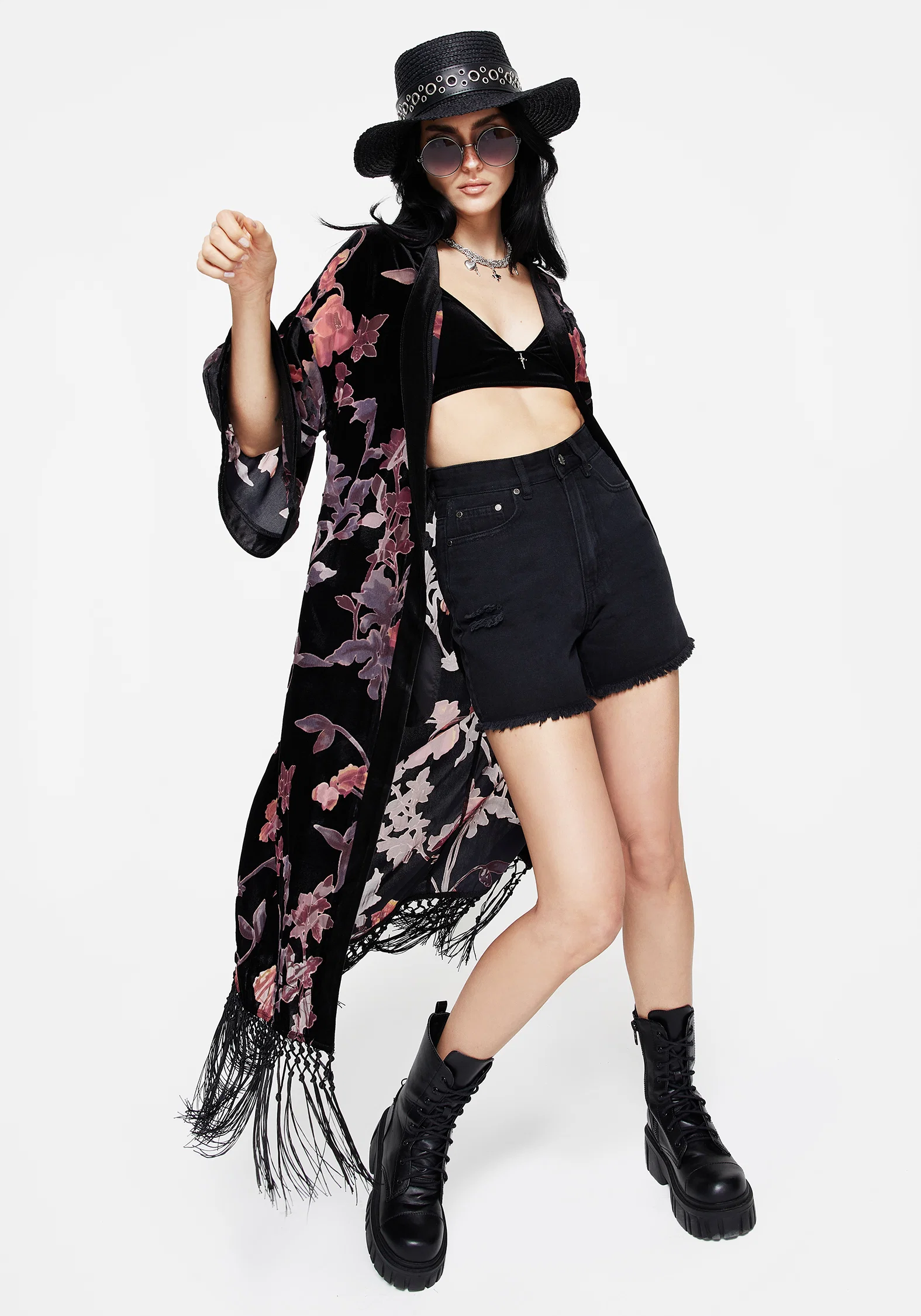 Waterlily Burnout Fringe Trim Longline Kimono - Image 5