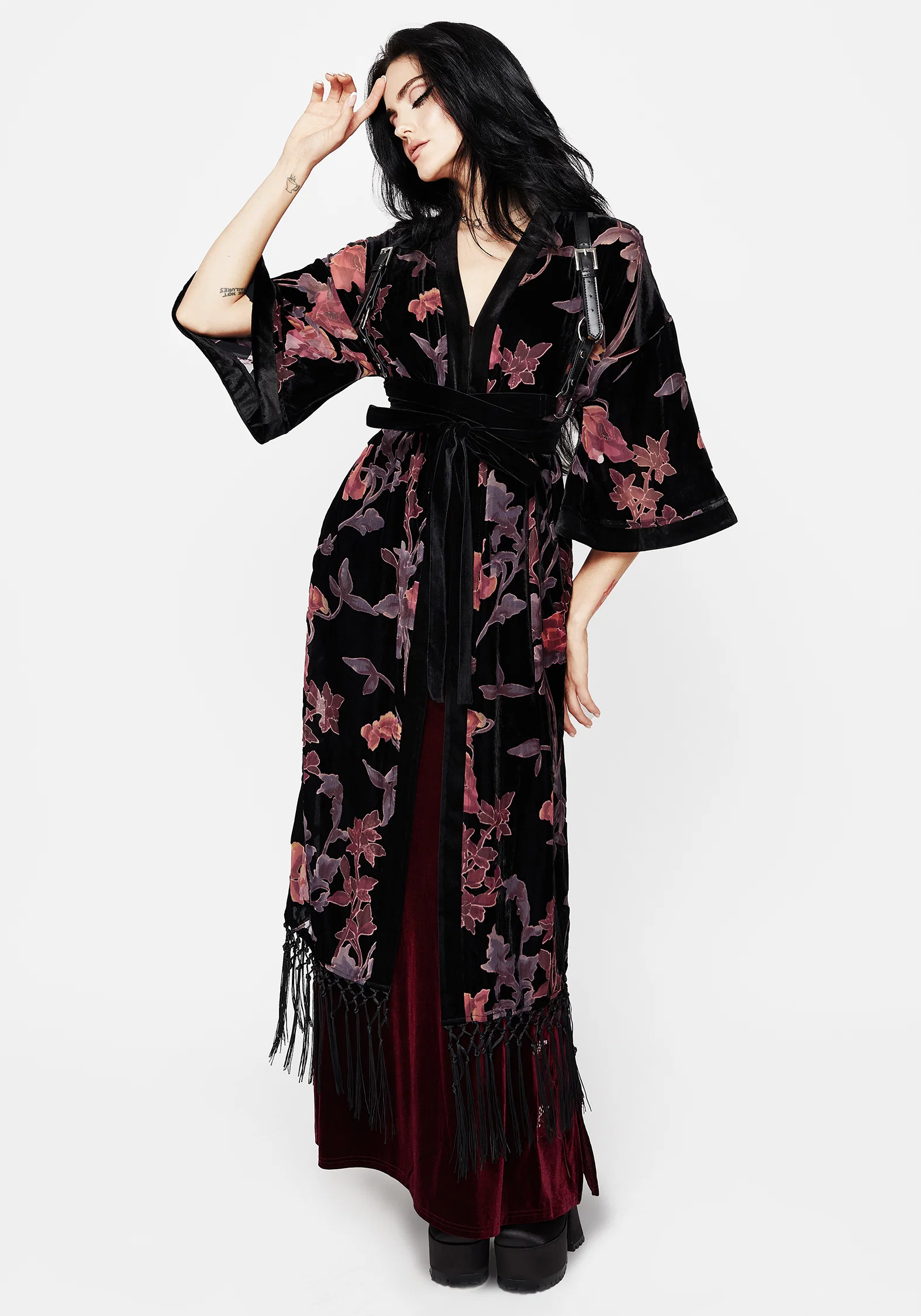 Waterlily Burnout Fringe Trim Longline Kimono - Image 8