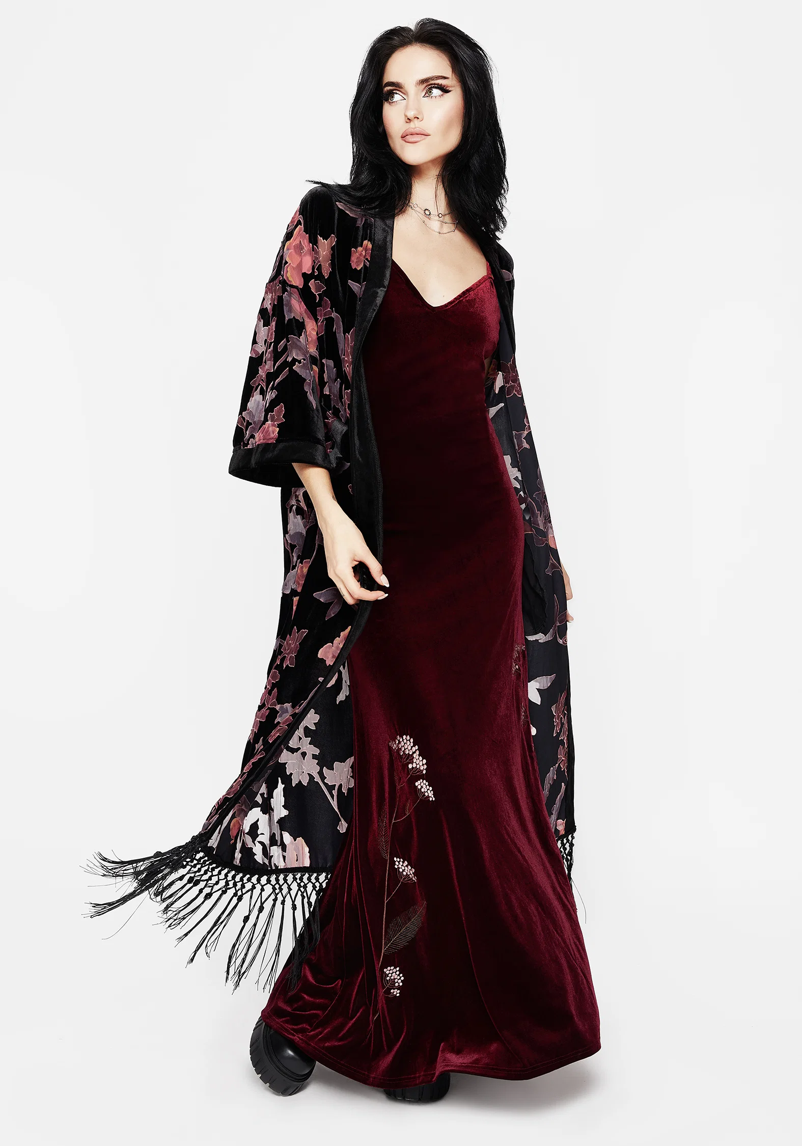 Waterlily Burnout Fringe Trim Longline Kimono - Image 9