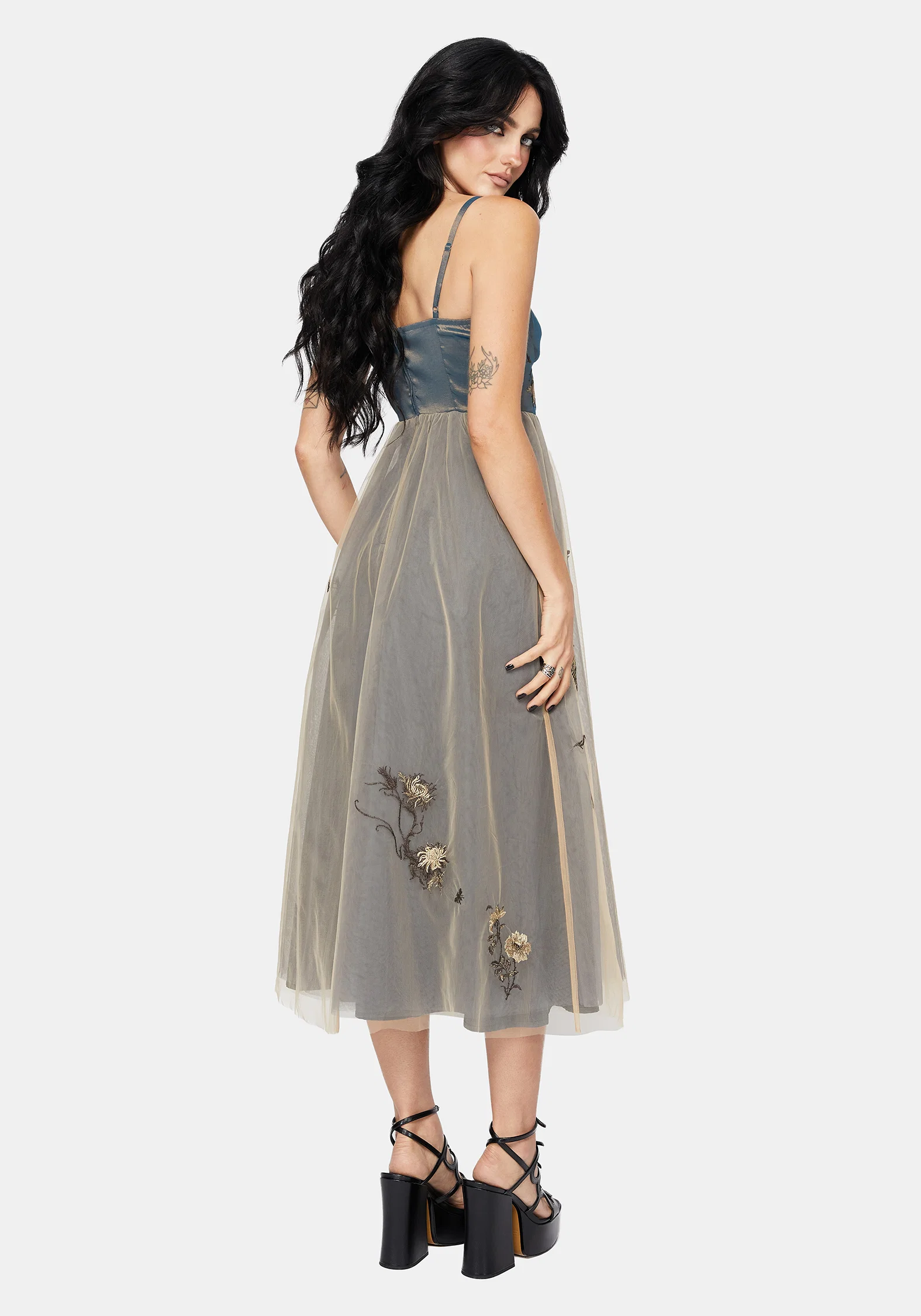 Whim Dragon Embroidered Tulle Midaxi Dress - Image 3