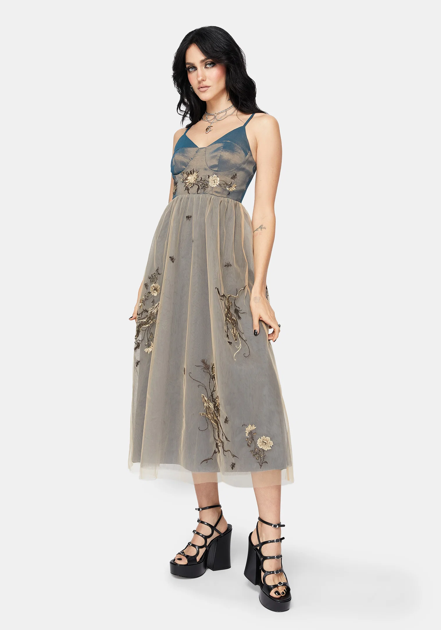 Whim Dragon Embroidered Tulle Midaxi Dress - Image 7