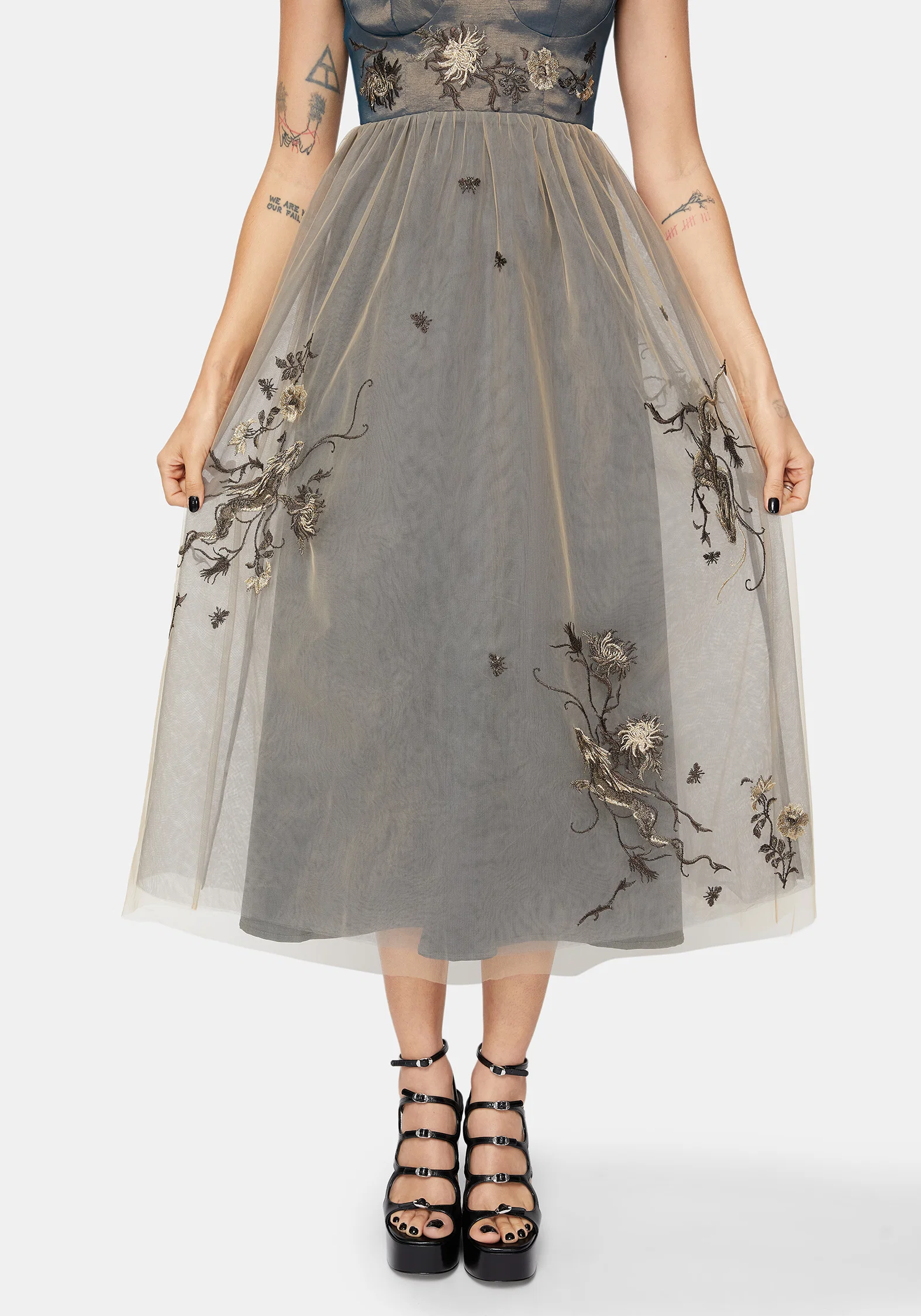 Whim Dragon Embroidered Tulle Midaxi Dress - Image 8