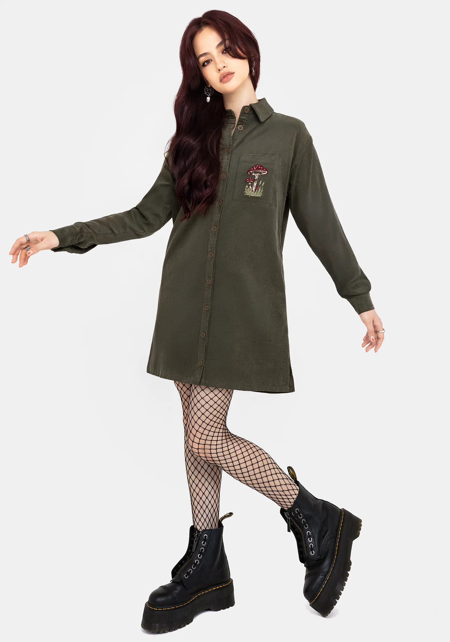 Whimsical Pocket Embroidered Mini Shirt Dress - Image 4
