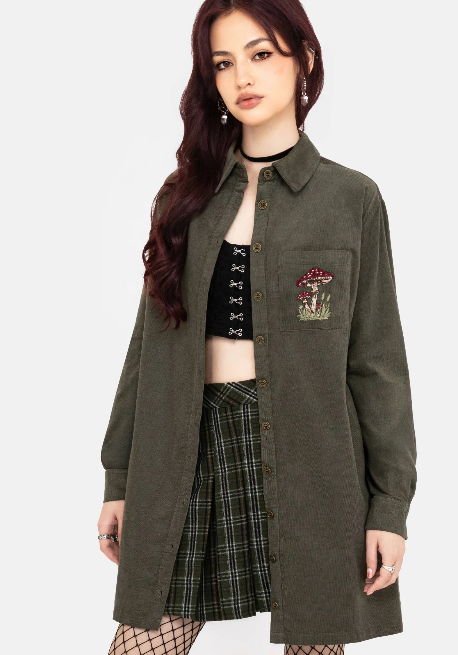 Whimsical Pocket Embroidered Mini Shirt Dress - Image 5